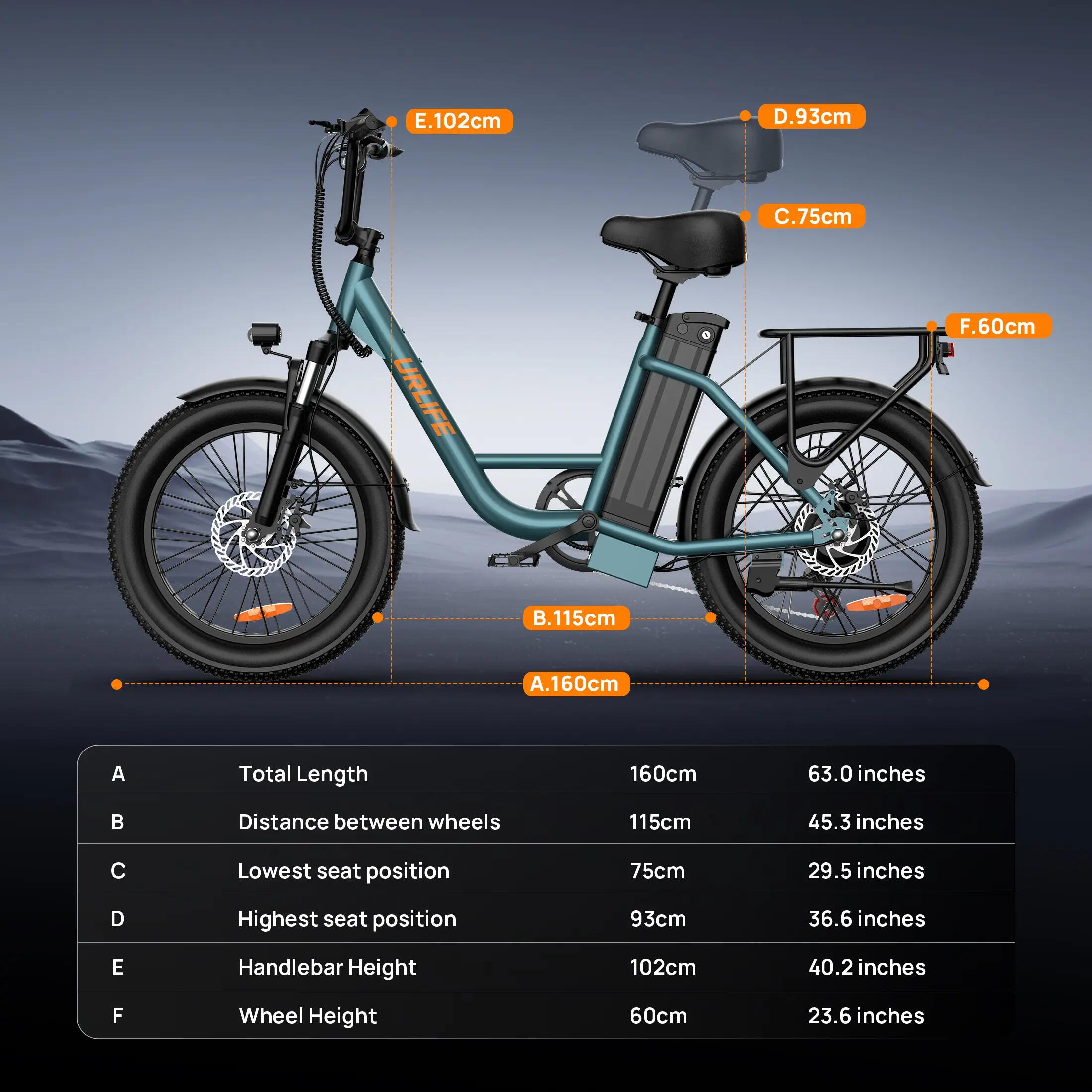 Adult e-bike URLIFE E20, 20" tires, 30° climbing ability. 14/15