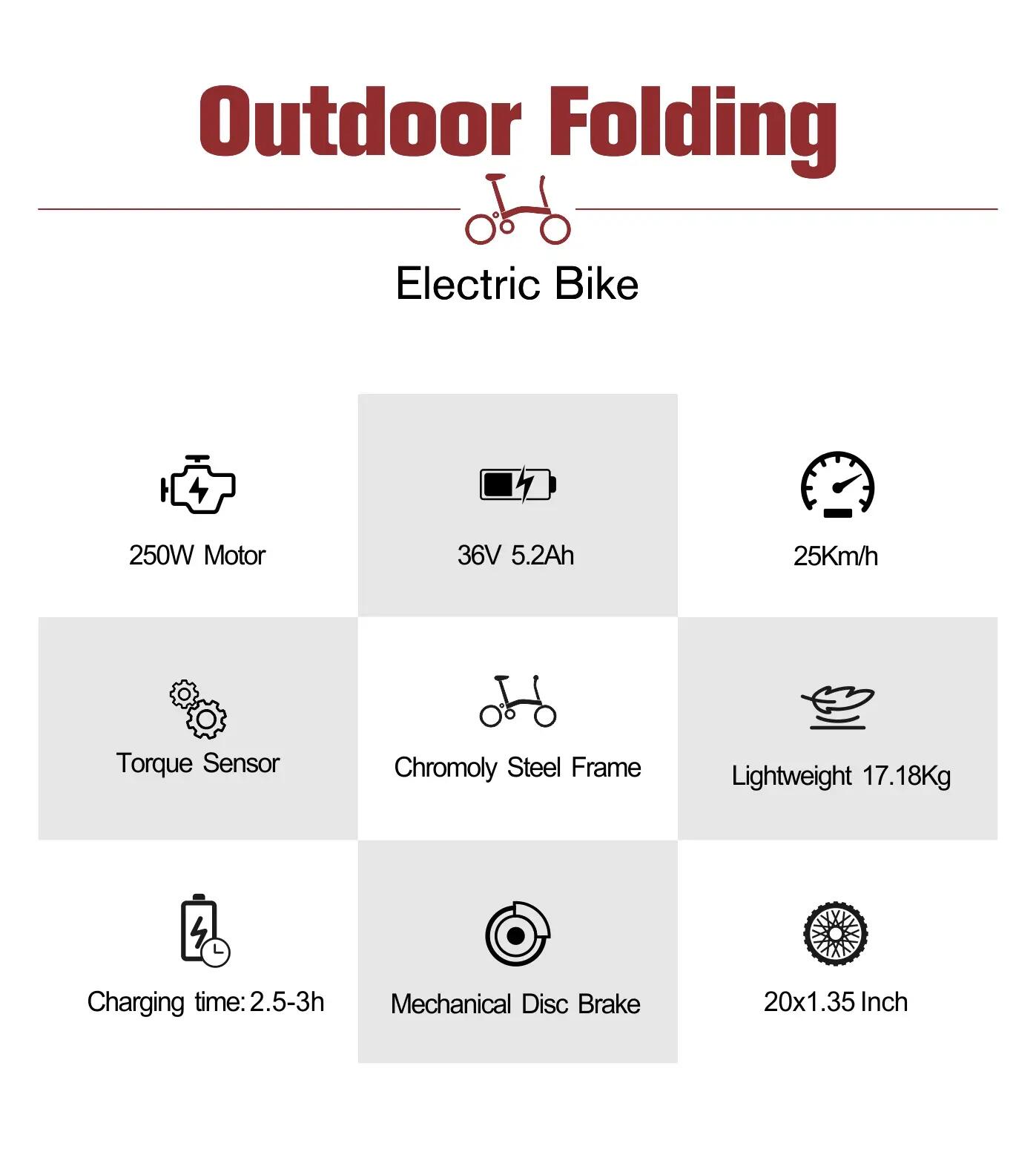 Bici elettrica pieghevole adulti OT02 Pro 250W 20" 36V5.2Ah Città 9/12