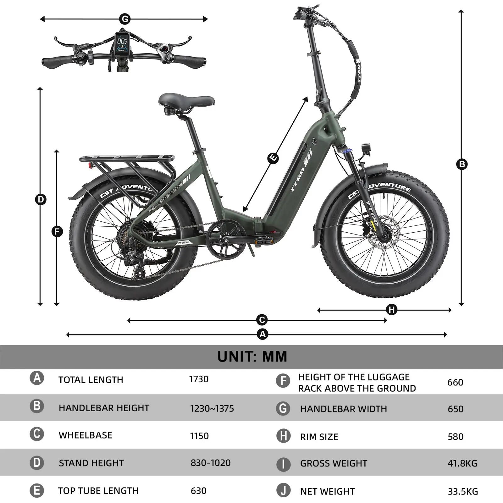 Bicicleta elétrica dobrável TTGO F6 BOOST, bateria 48V 18Ah, pneus 20 polegadas 9/9