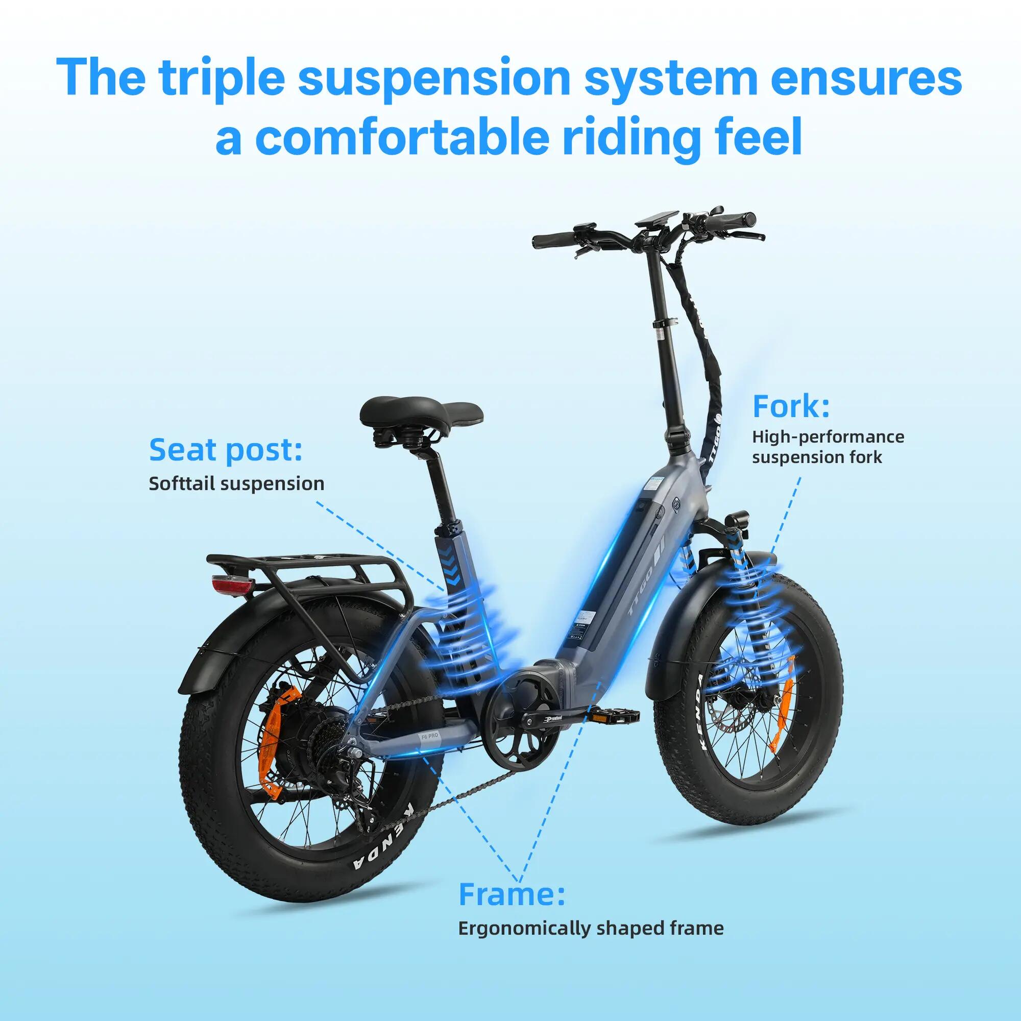 Bici elettrica urbana TTGO F6 PRO motore 250W batteria 48V 18Ah pneumatico 20" 9/11