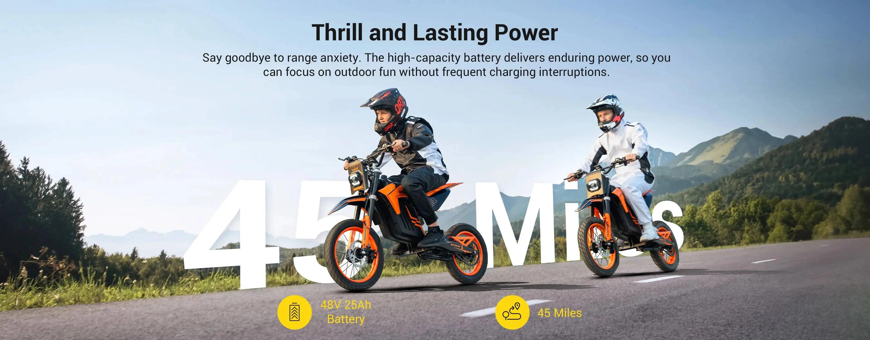 Moto elétrica off-road adulto HillMiles MilePop 1 48V25Ah 14"&12" 7/13