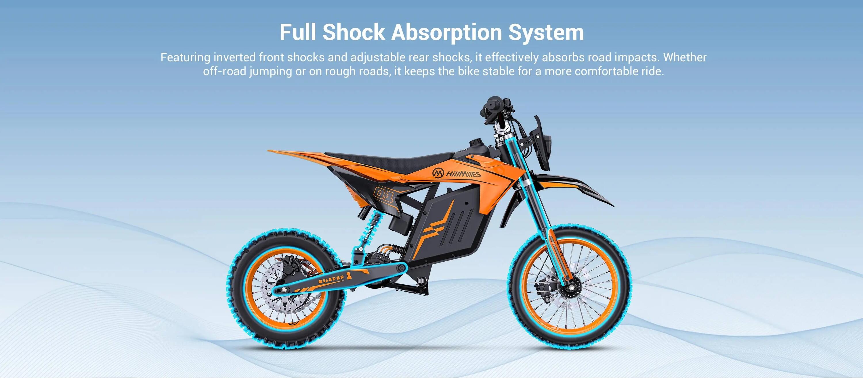 Moto elétrica off-road adulto HillMiles MilePop 1 48V25Ah 14"&12" 11/13