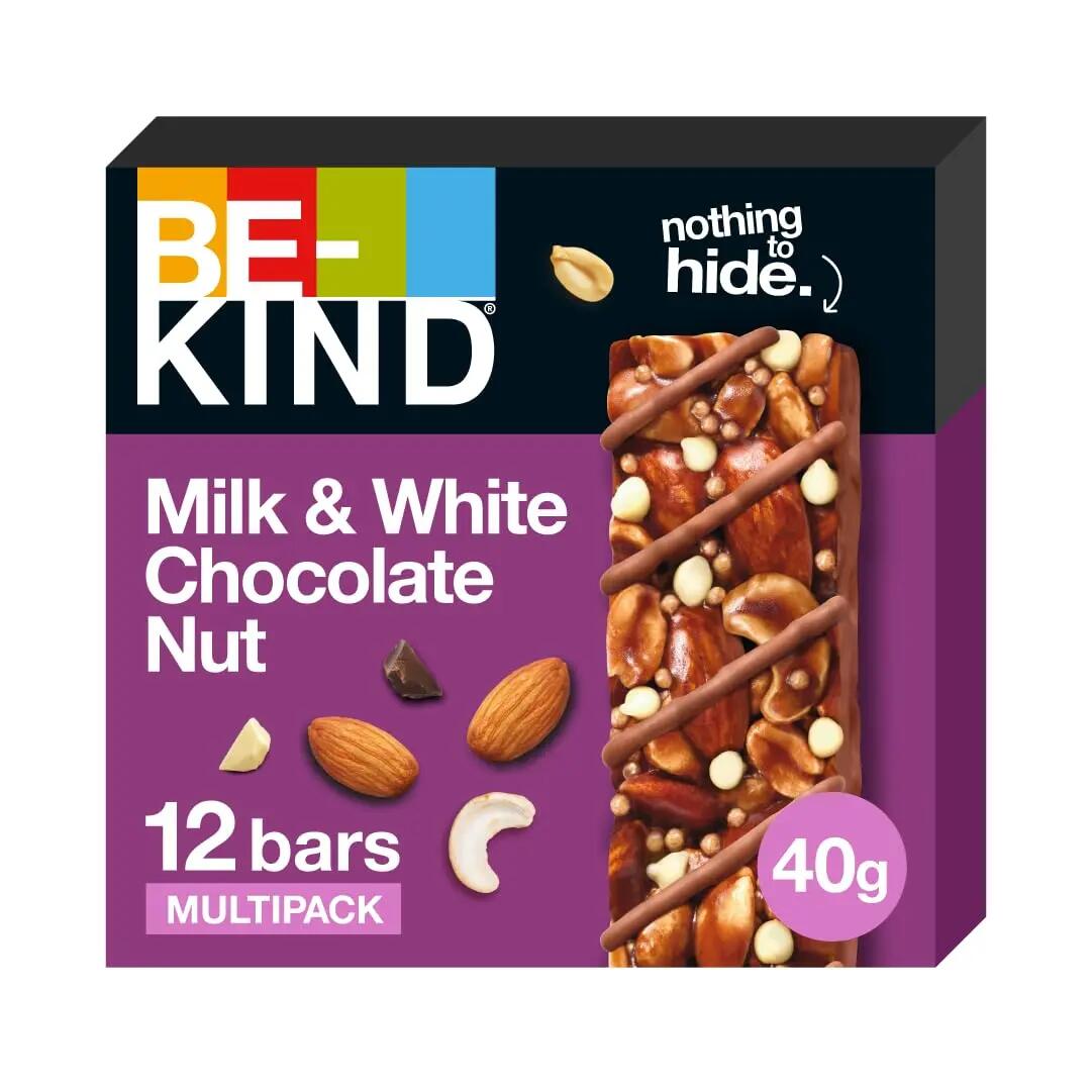 BE-KIND MilkWhite Choc Nut 12x40g Nussriegel für unterwegs & Training 2/5