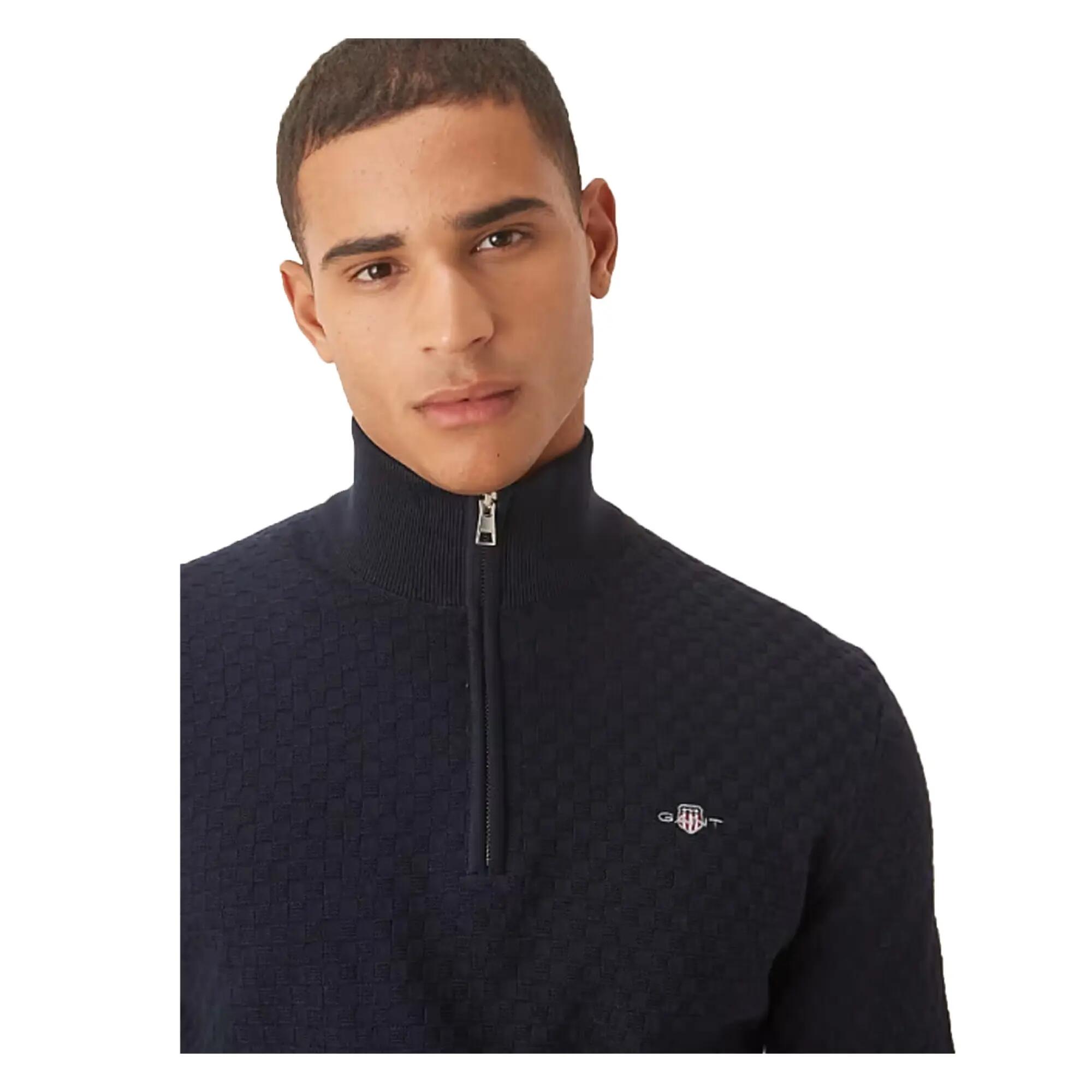 Mens Micro Textured Half Zip Sweatshirt (Blue) 5/5