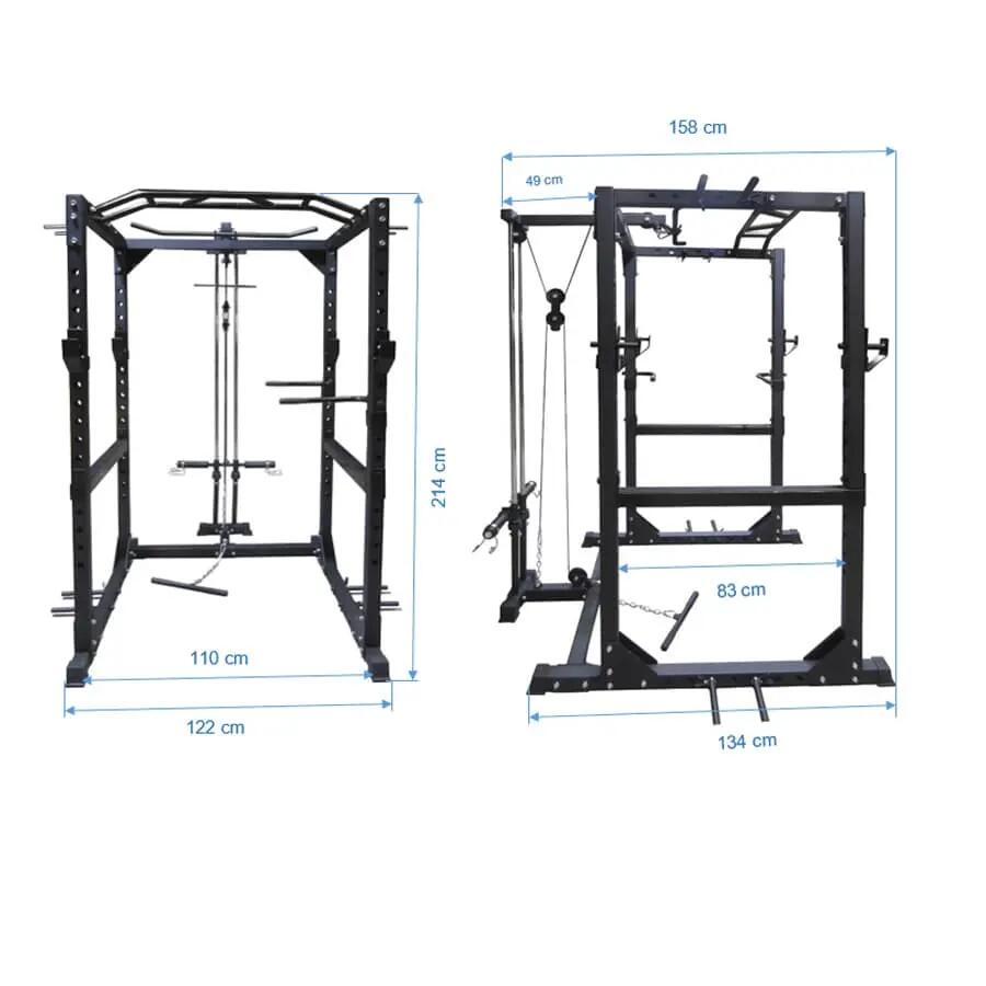 Jaula de potencia con polea  para Musculacion y Cross Training V300 Negra 3/4