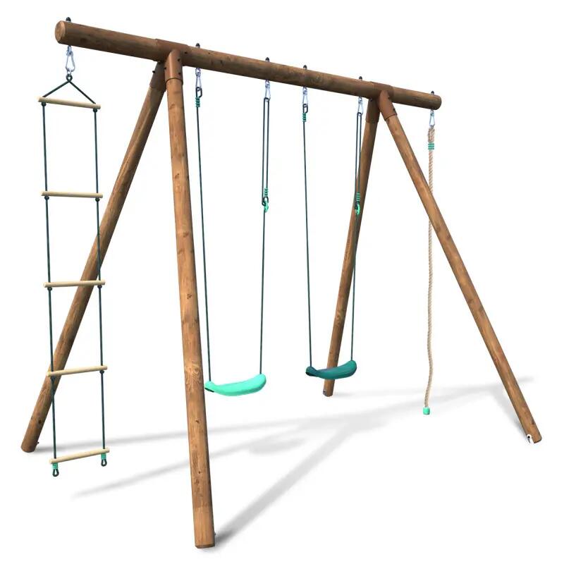 Portique en bois rond 4 agrès avec corde et échelle ERNEST 1/5