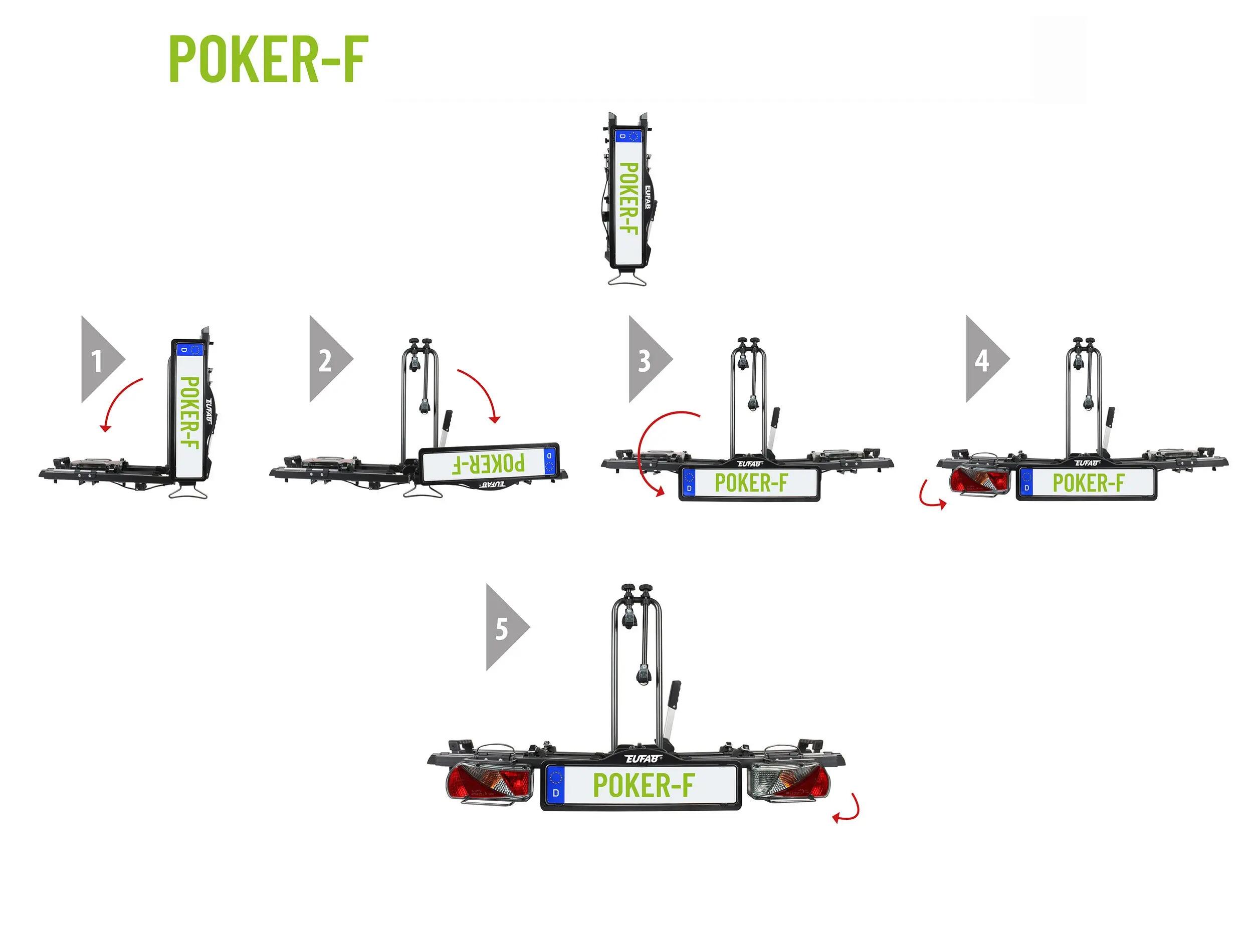 PORTE-VÉLOS 2 VÉLOS SUR ATTELAGE POKER-F PLIABLE ET BASCULANT - EUFAB 8/10