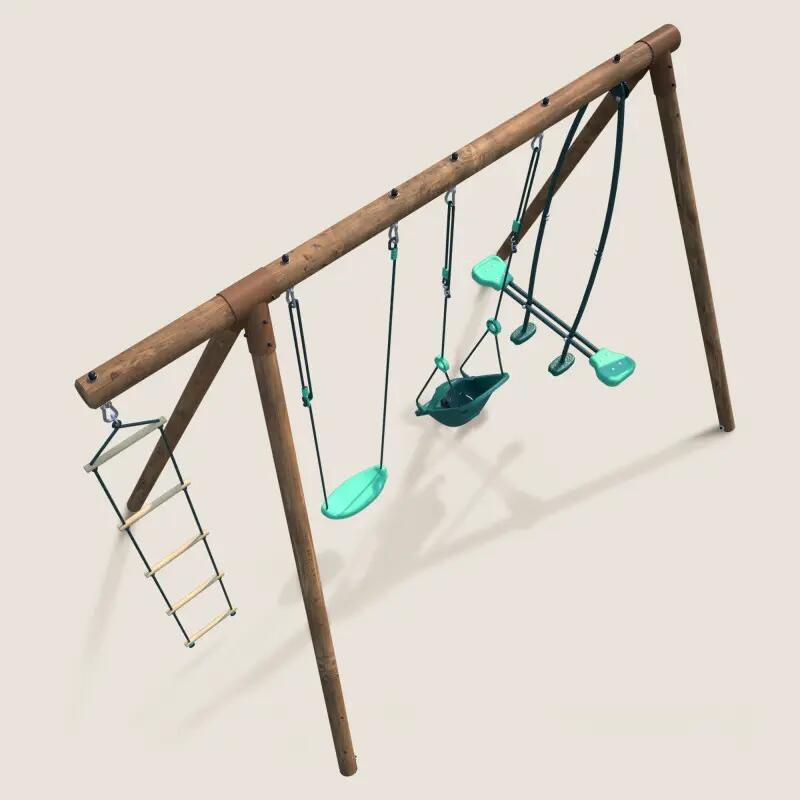 Portique en bois rond 4 agrès balançoire bébé, échelle et face à face SUZON 5/5