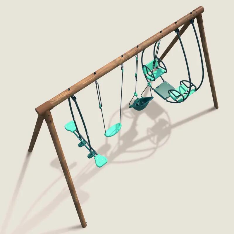 Portique en bois rond 4 agrès avec balançoire bébé et face à face SUZANNE 5/5