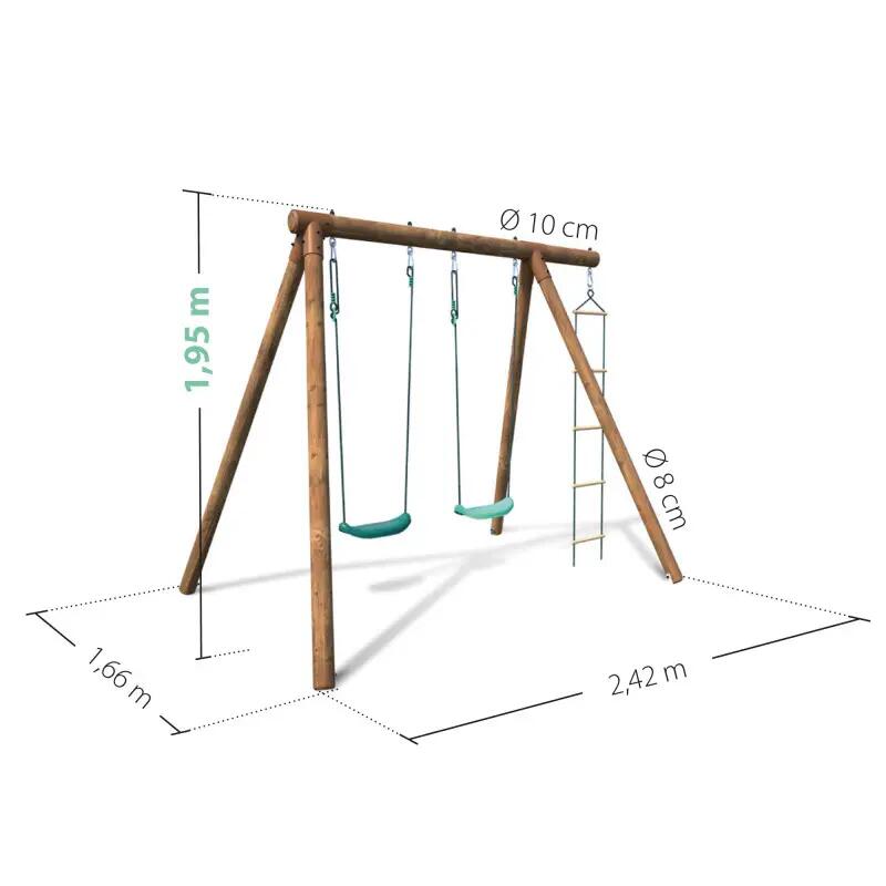 Portique en bois rond 3 agrès avec échelle TONKA 4/5