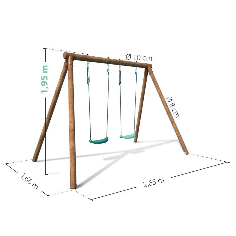 Balançoire en bois traité 2 agrès Alizée 4/5