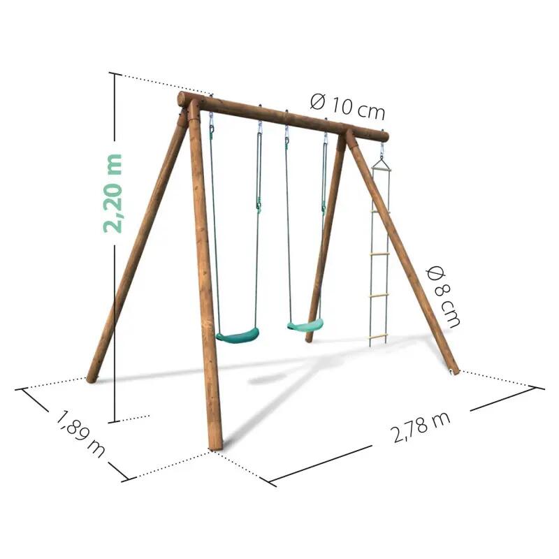 Portique en bois rond 3 agrès avec échelle ARTHUR 4/5
