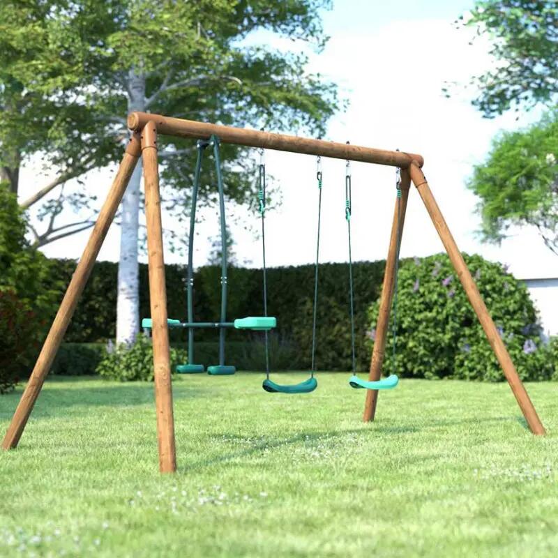 Portique en bois rond 3 agrès avec face à face PACCO 3/5