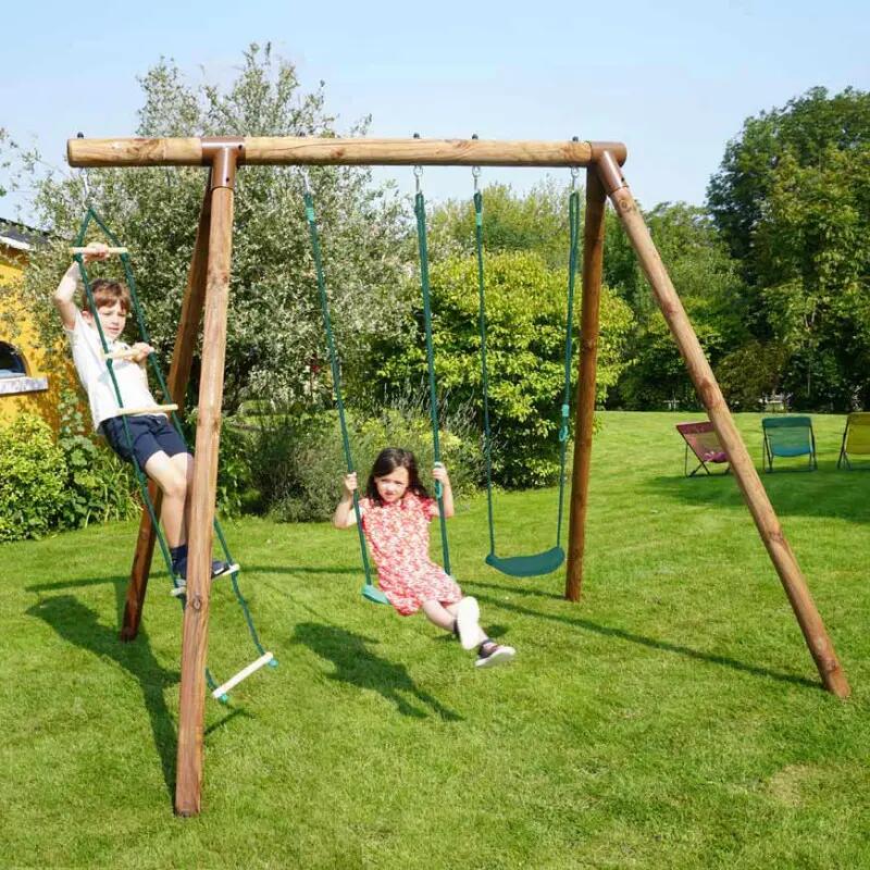 Portique en bois rond 3 agrès avec échelle ARTHUR 3/5