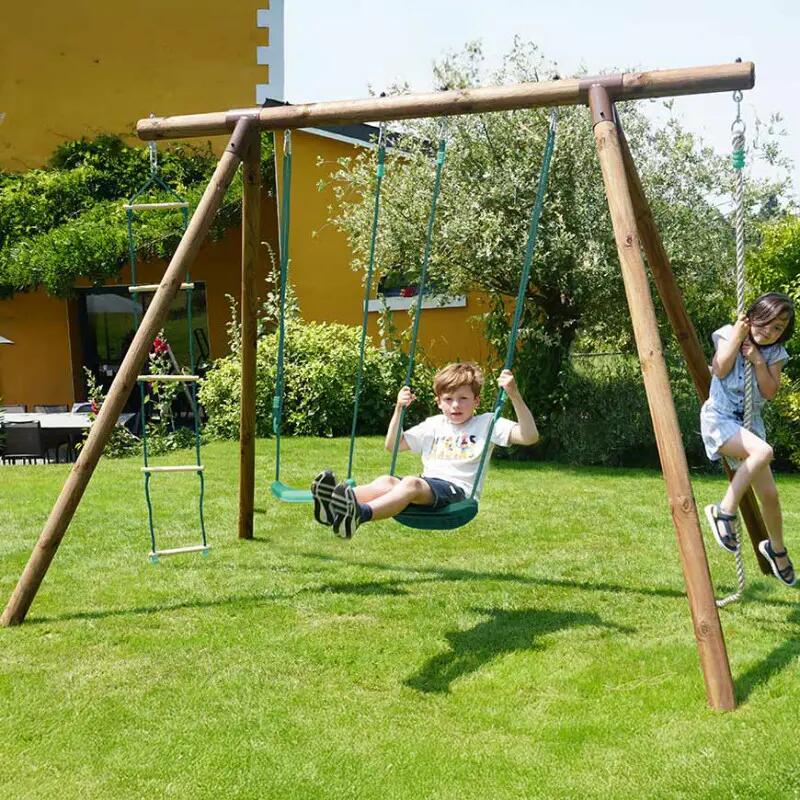 Portique en bois rond 4 agrès avec corde et échelle ERNEST 3/5