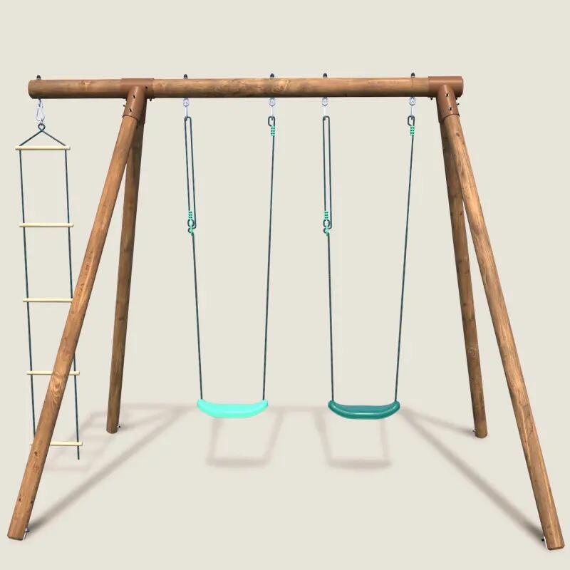 Portique en bois rond 3 agrès avec échelle ARTHUR 2/5