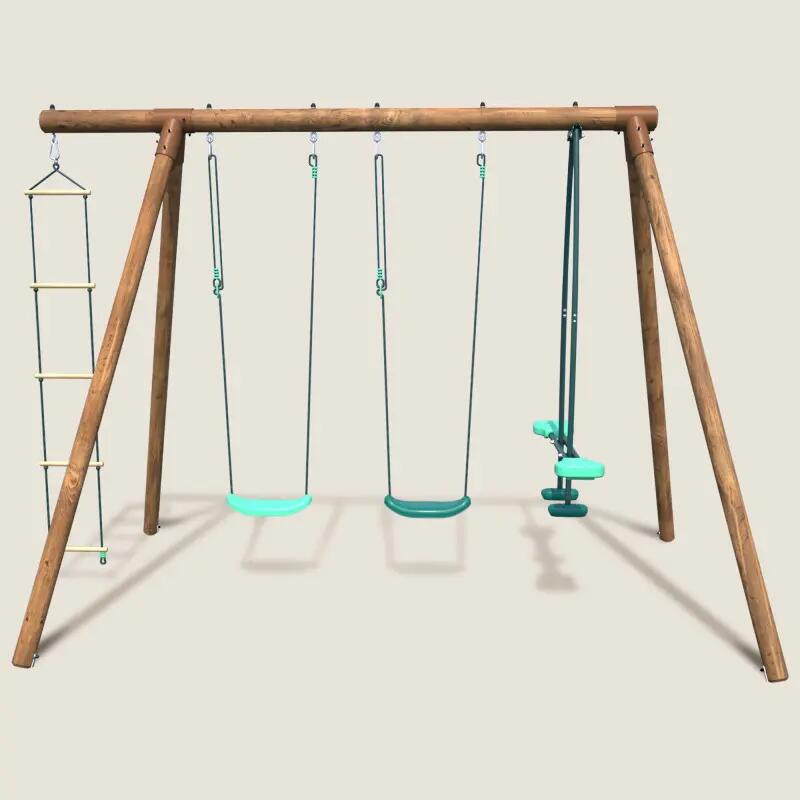 Portique en bois rond 4 agrès avec face à face et échelle GABIN 2/5