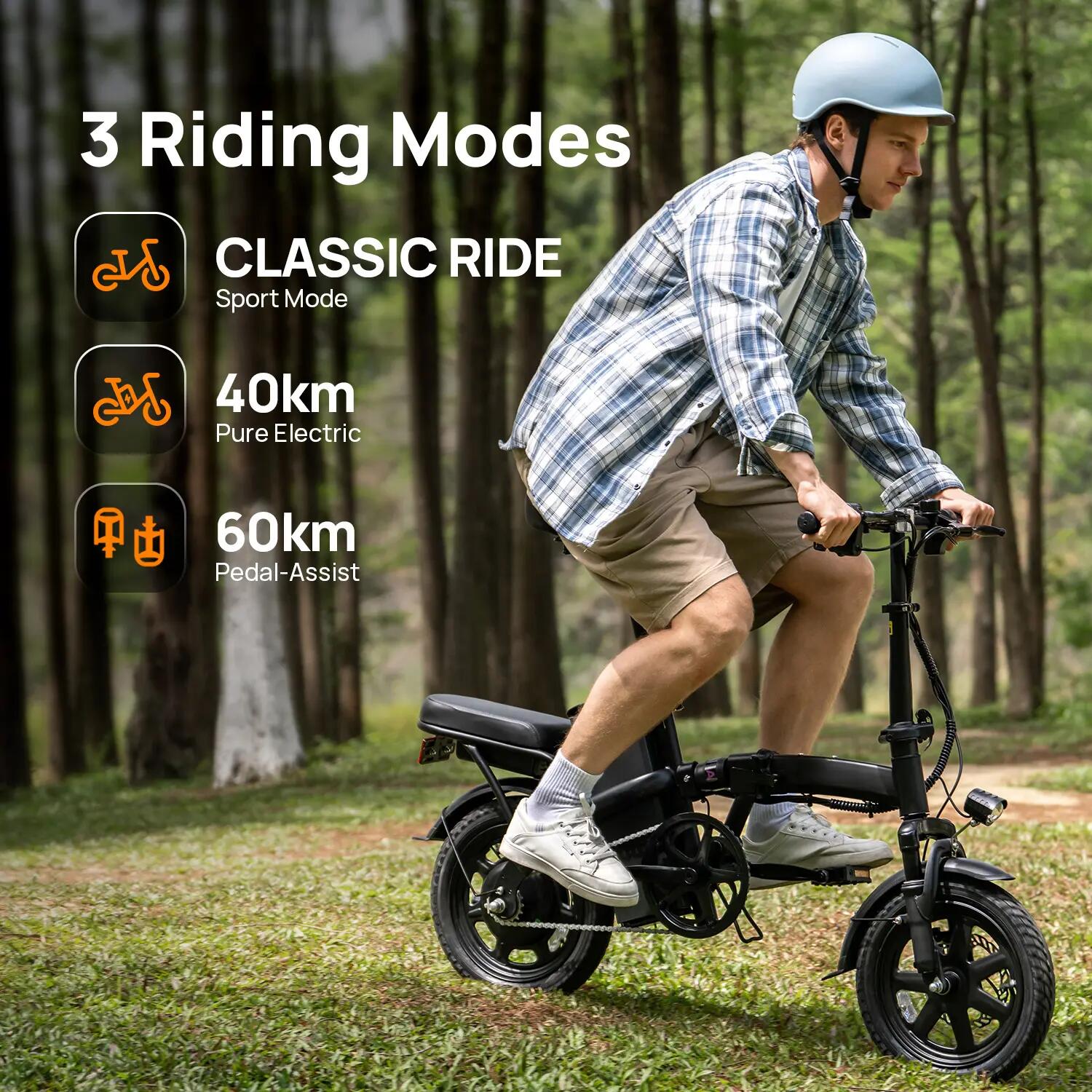 Bicicleta plegable URLIFE F1L eléctrica con acumulador 48V 7,5 Ah para trayectos 12/14