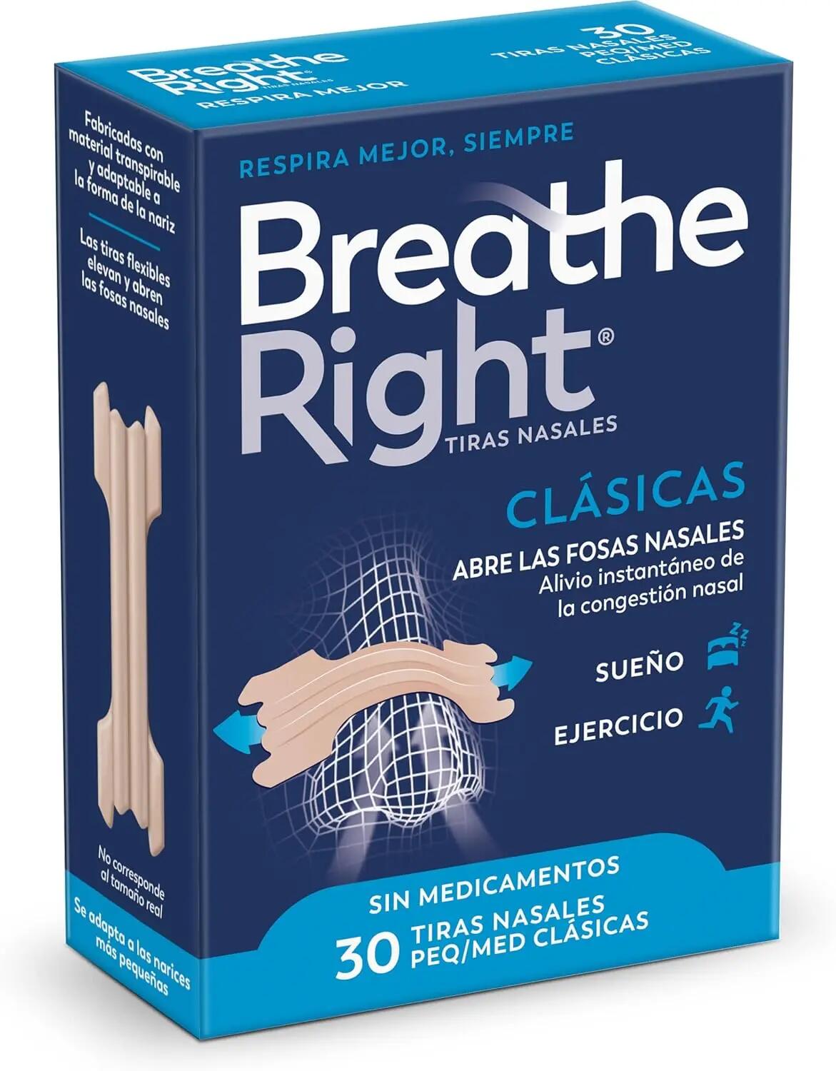 Tiras Nasales Pequeña/Mediana 30 uds. Deporte, congestión. Breathe Right 8/8