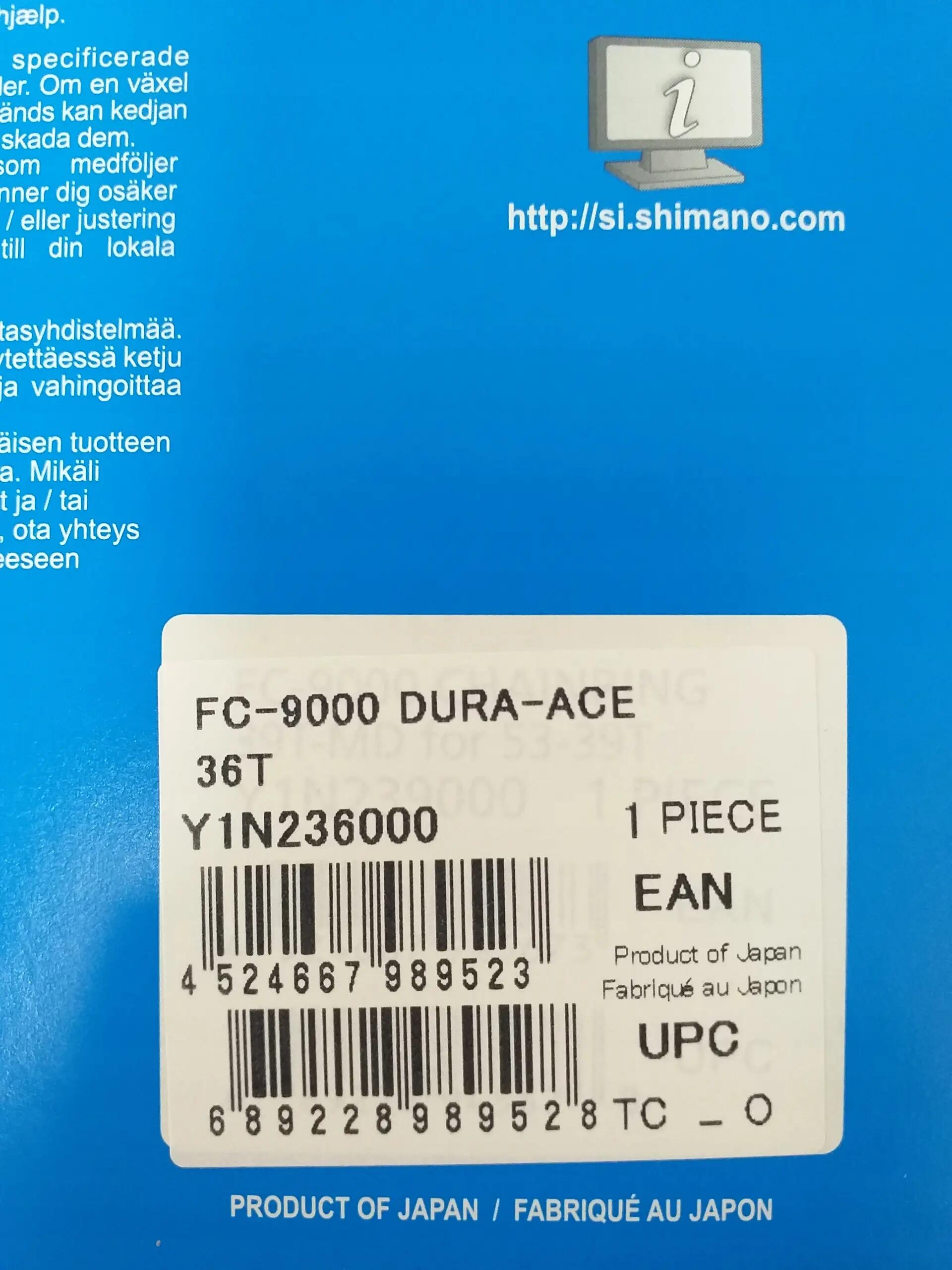 Shimano plateau DA 36 dents MB 4 trous entraxe 110 mm FC9000 3/4