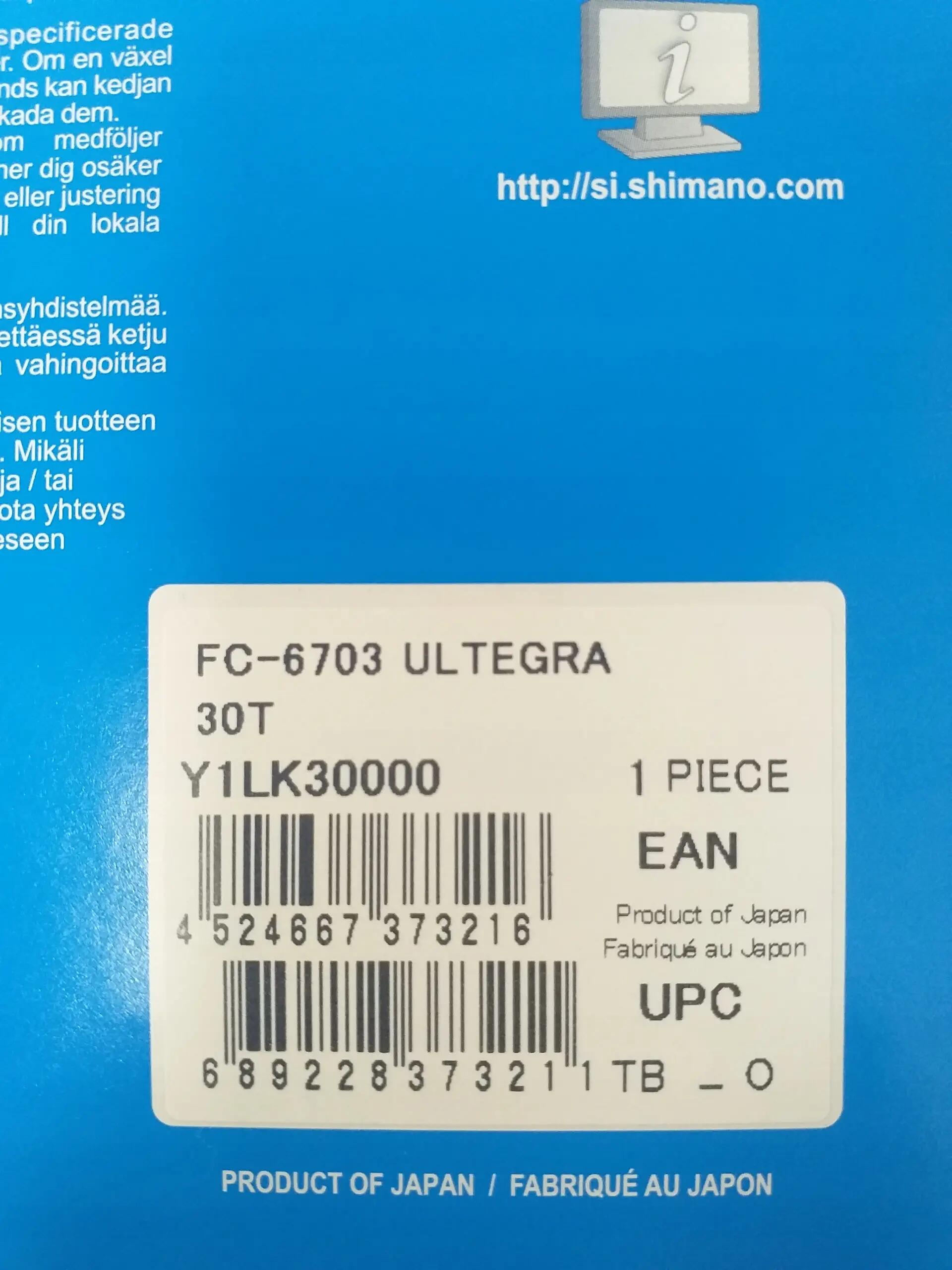 Shimano Ultegra FC-6703 30T tandwiel 3/4