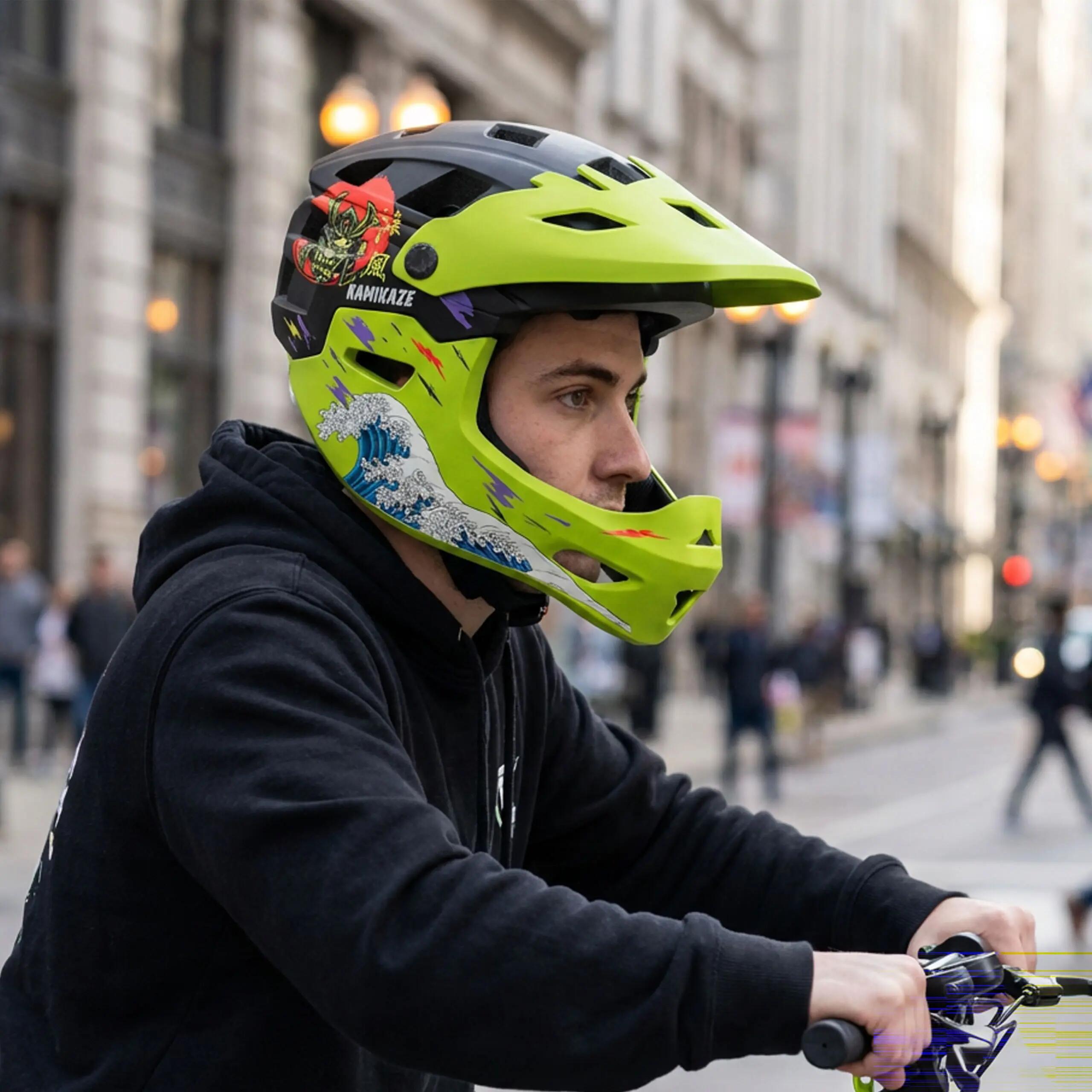 Casque Kamikaze Fullface - Mâchoire détachable vert Ronin Wave L 9/11