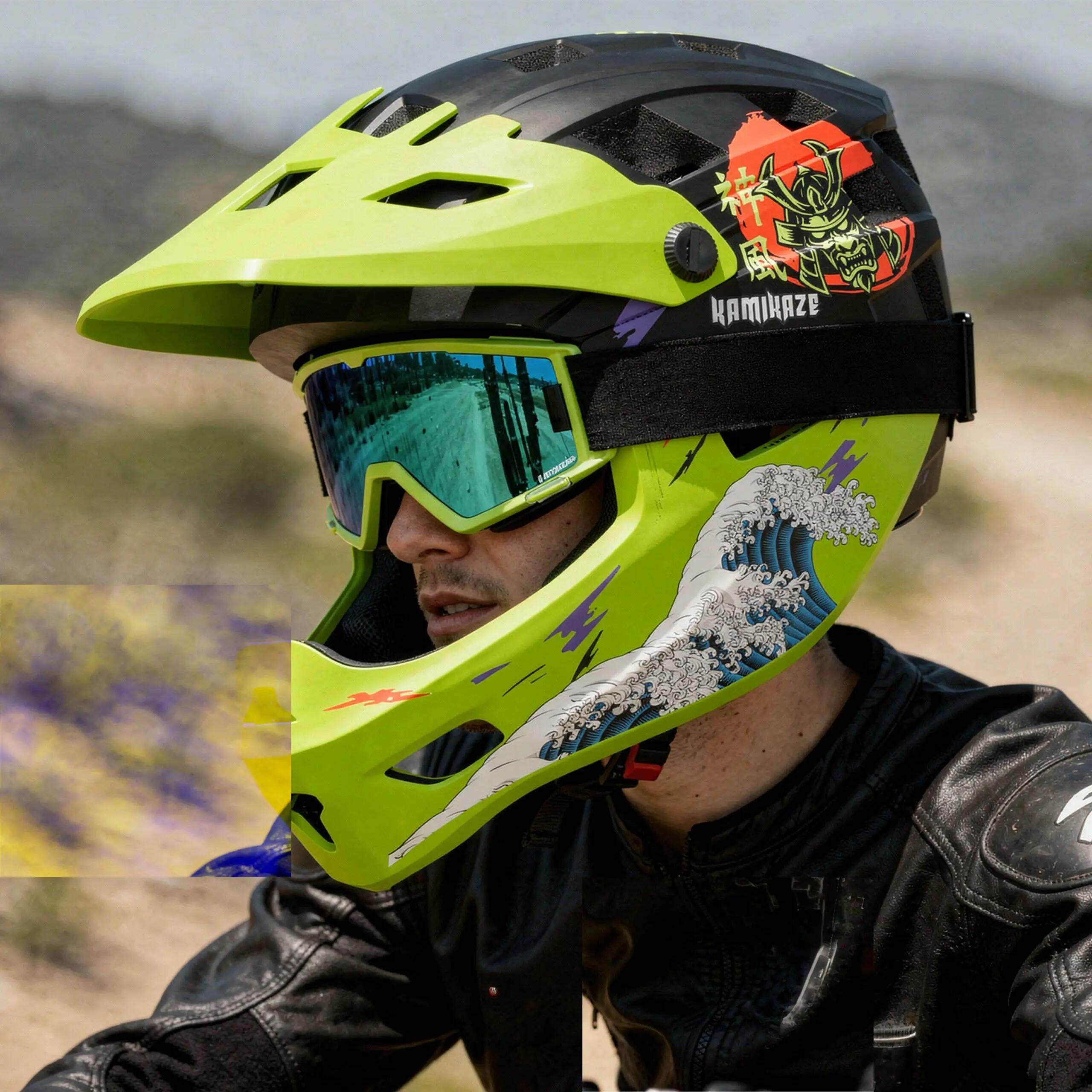 Casque Kamikaze Fullface - Mâchoire détachable vert Ronin Wave L 10/11