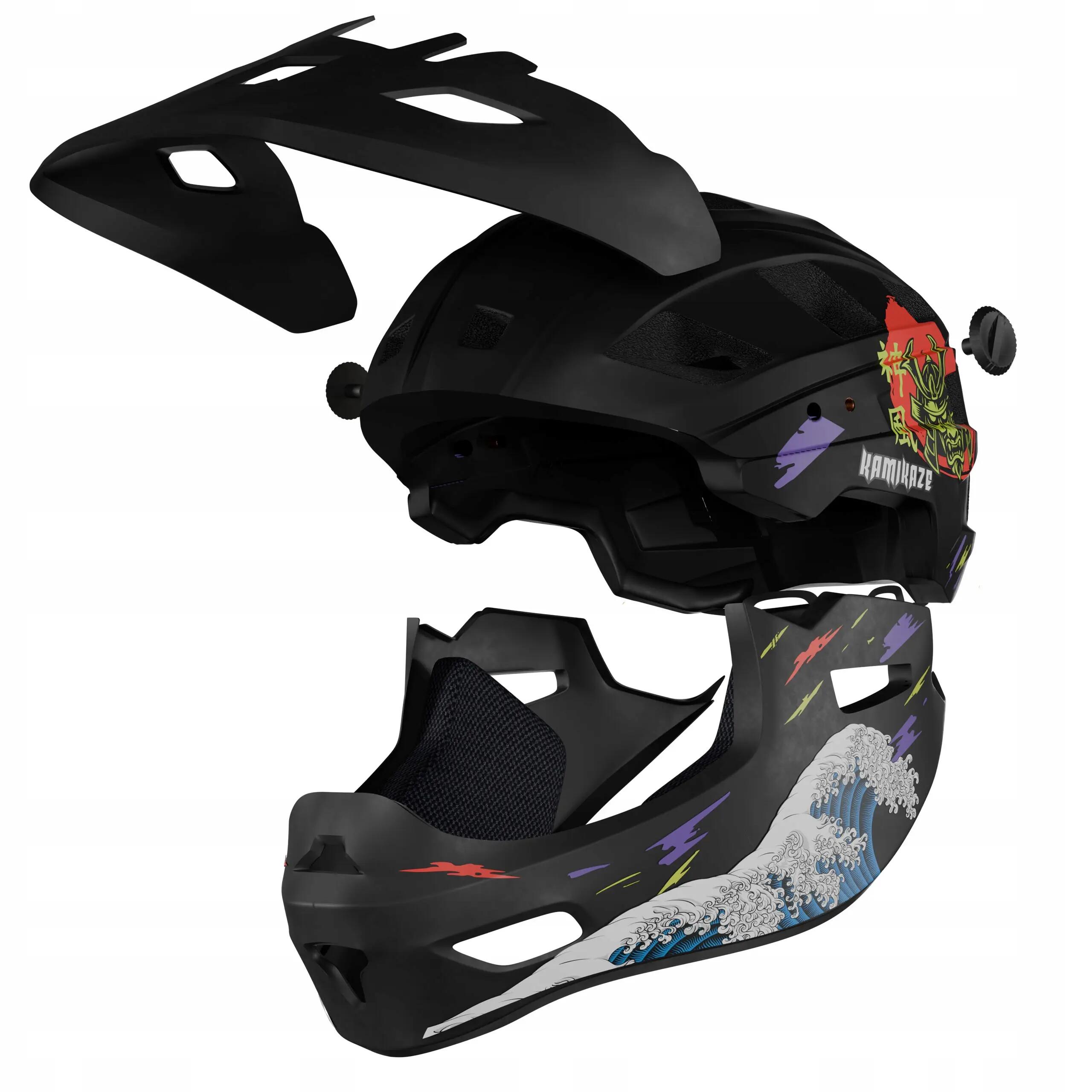 Fullface Kamikaze Helm - Ronin Wave zwarte afneembare kaak L 8/11