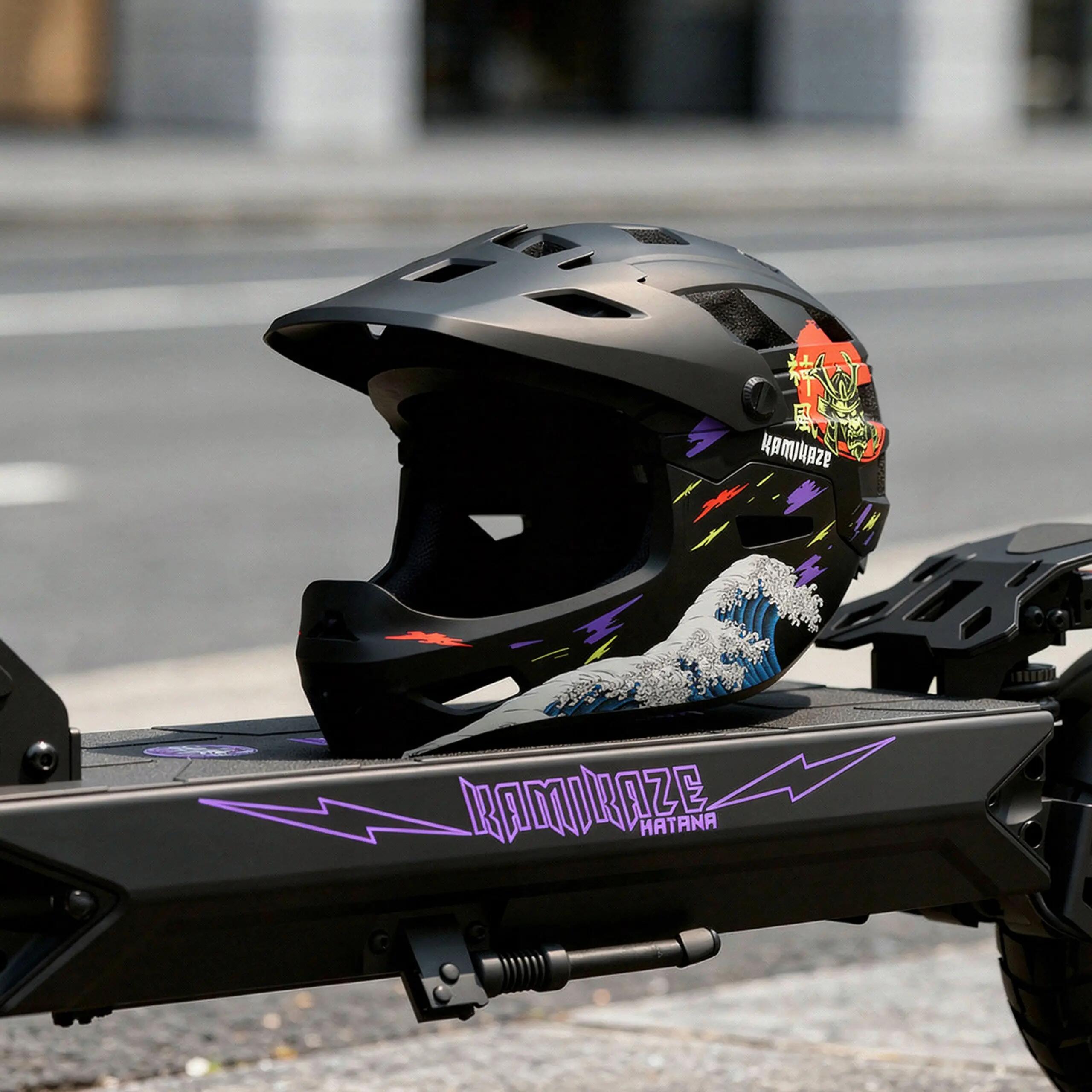 Fullface Kamikaze Helm - Ronin Wave zwarte afneembare kaak L 11/11