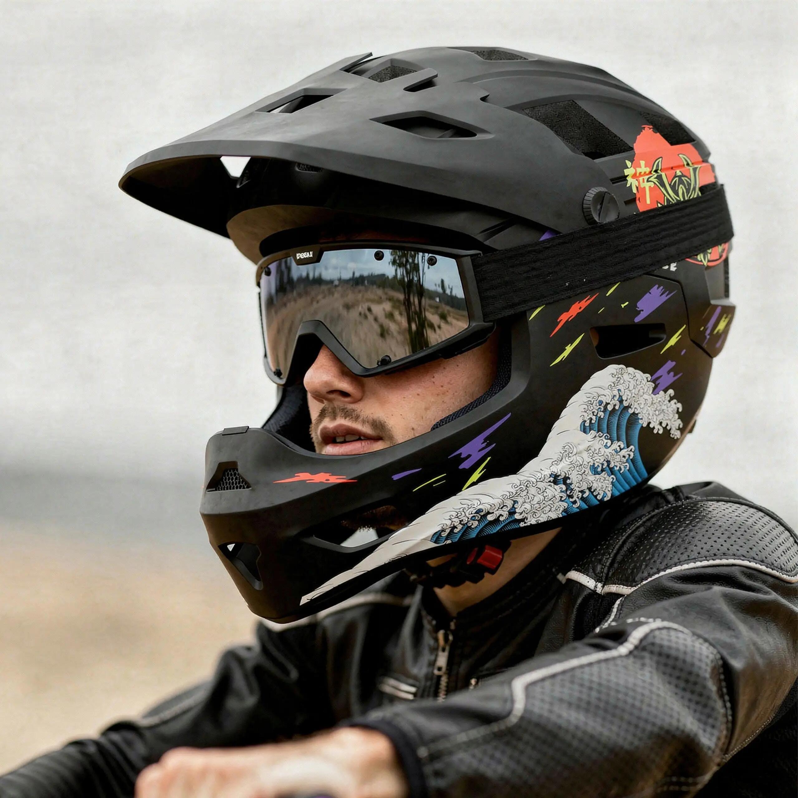 Fullface Kamikaze Helm - Ronin Wave zwarte afneembare kaak L 10/11