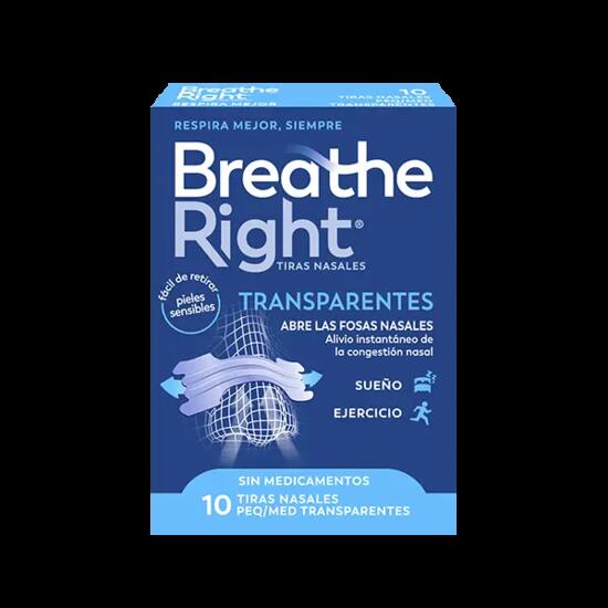 Tiras Nasales Peq/Med Transparentes 10 uds. Deporte, congestión. Breathe Right