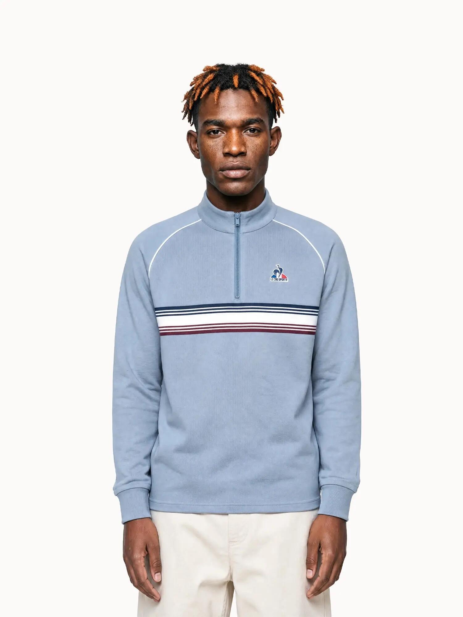 Sweat demi-zippé en double face avec bande rayée Tricolores 1/5
