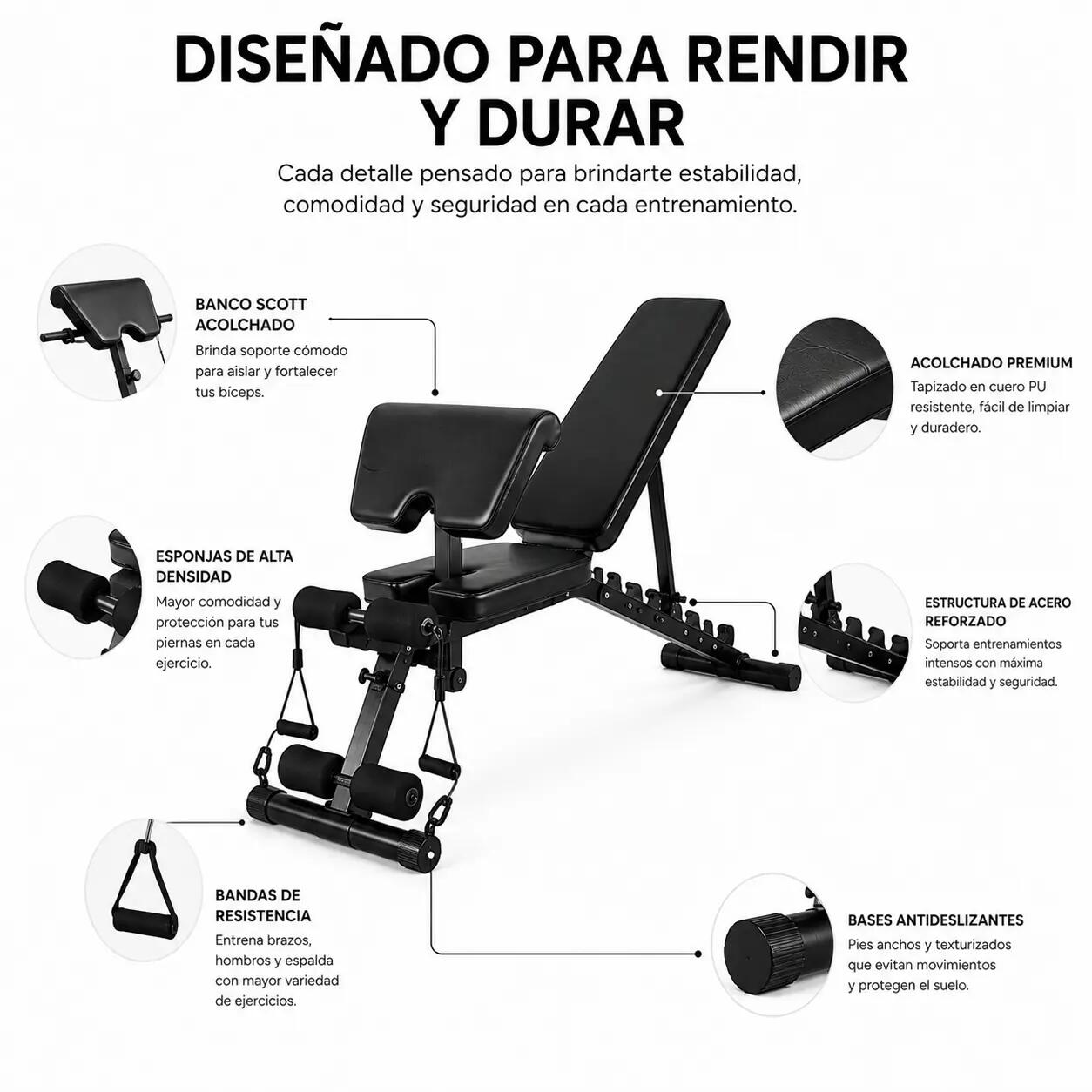 2-in-1 Krafttrainingsbank mit Scott-Bank 120 kg 6/7