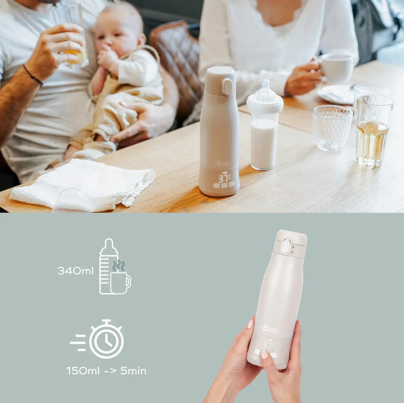 Mobiele oplaadbare flessenwarmer, 7 uur autonomie, 340 ml MOOV & FEED - Beige 4/7