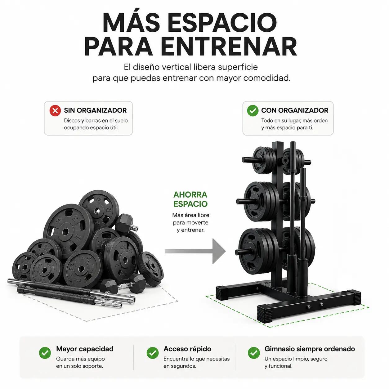 Soporte Ajustable Organizador Discos y Barras 3/7