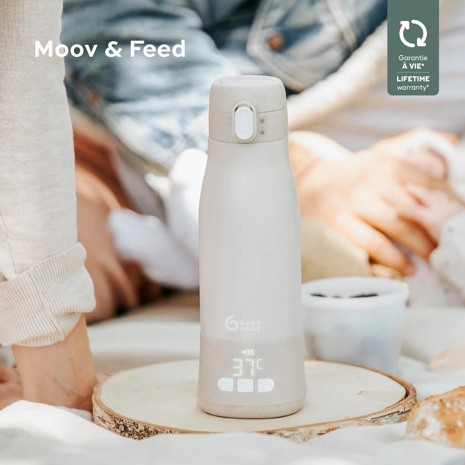 Mobiele oplaadbare flessenwarmer, 7 uur autonomie, 340 ml MOOV & FEED - Beige 2/7