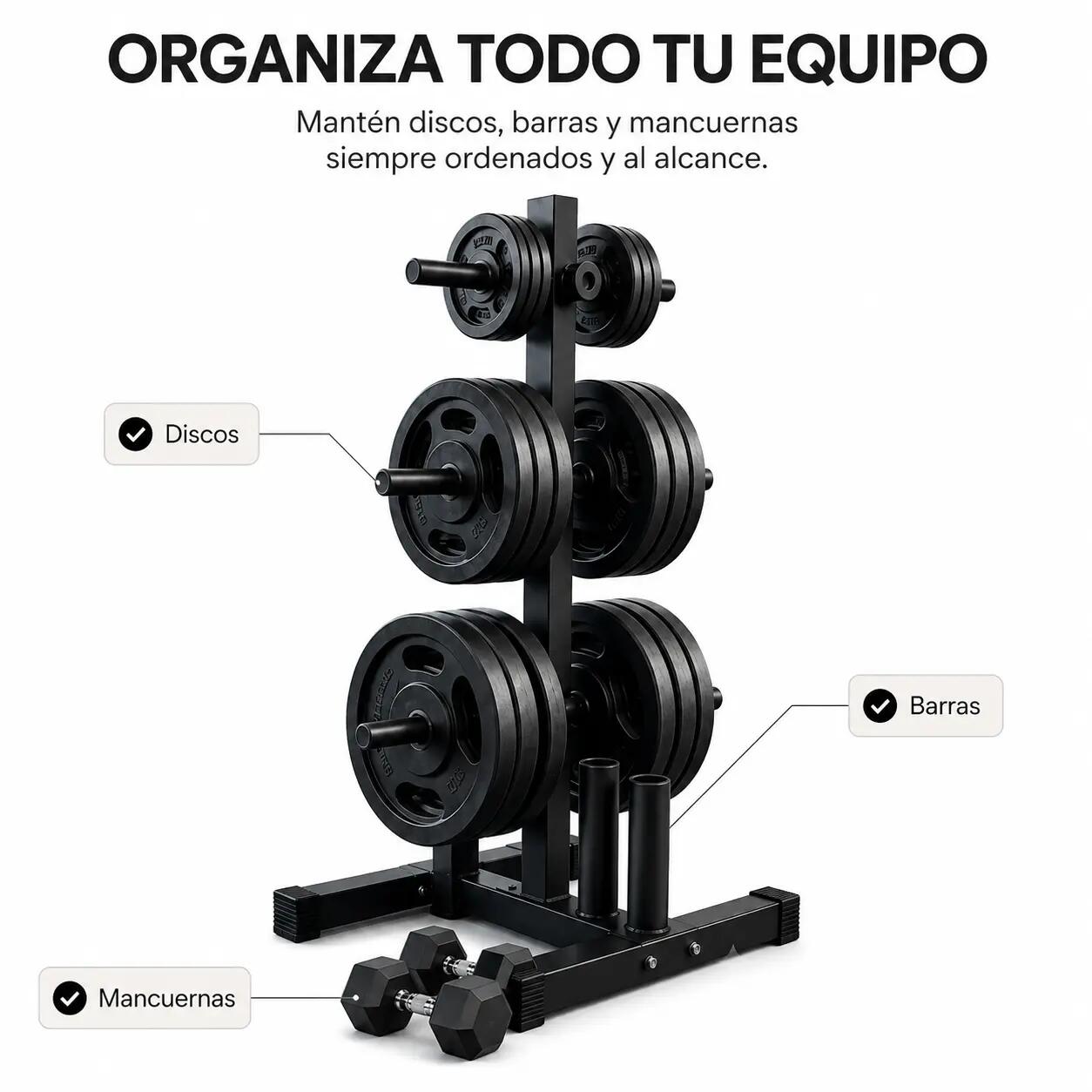Soporte Ajustable Organizador Discos y Barras 2/7
