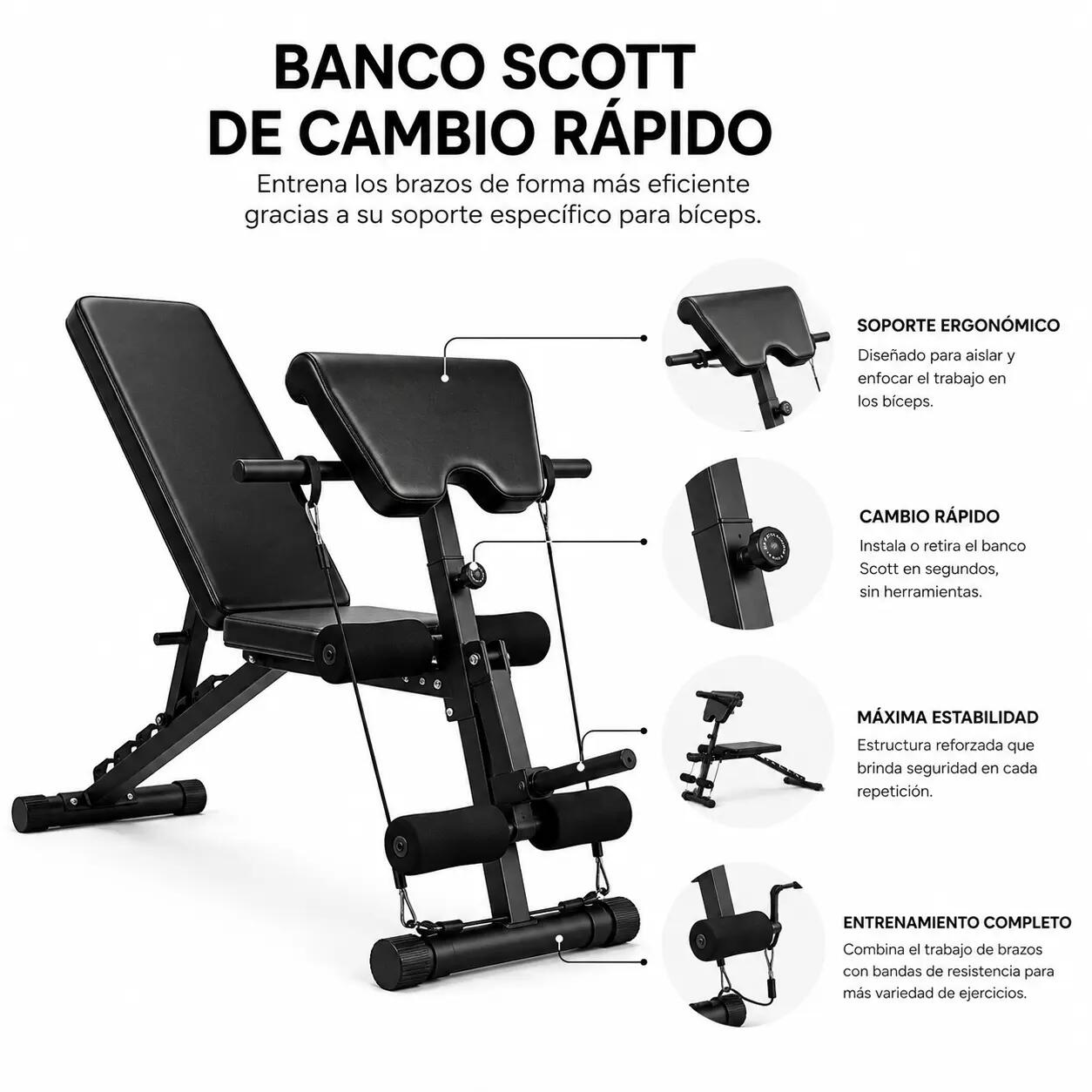 2-in-1 Krafttrainingsbank mit Scott-Bank 120 kg 4/7