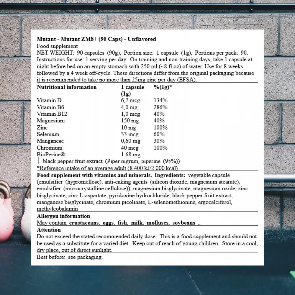 Mutant Mutant ZM8+ (90 Caps) Unflavored - Vitaminen, mineralen & gezondheid 3/4