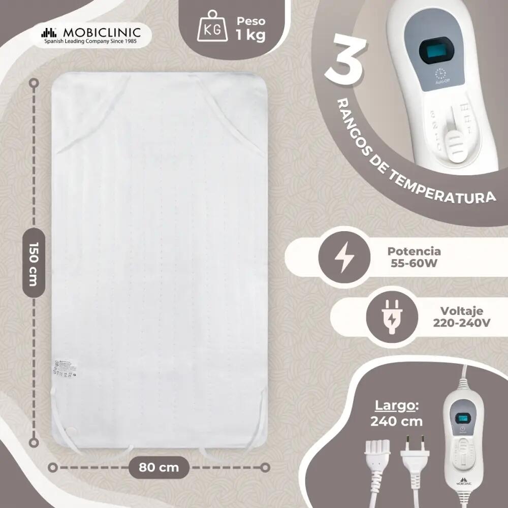 Manta elétrica com 3 níveis de calor, baixo consumo, lavável, aquecedor de cama 2/7