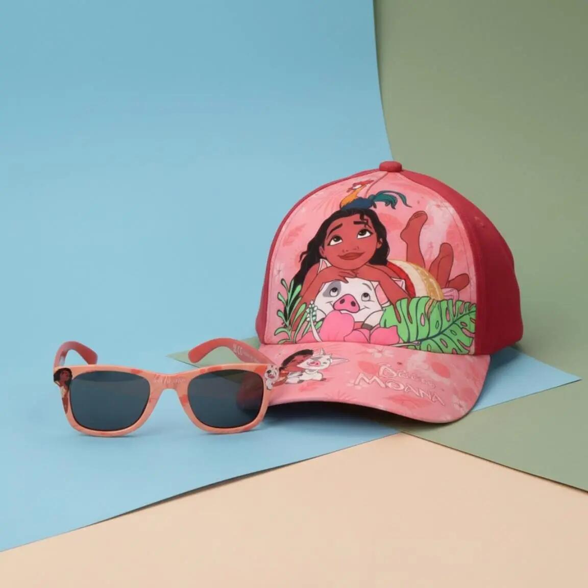 Kinderset Moana pet en zonnebril print roze en rood 6/6