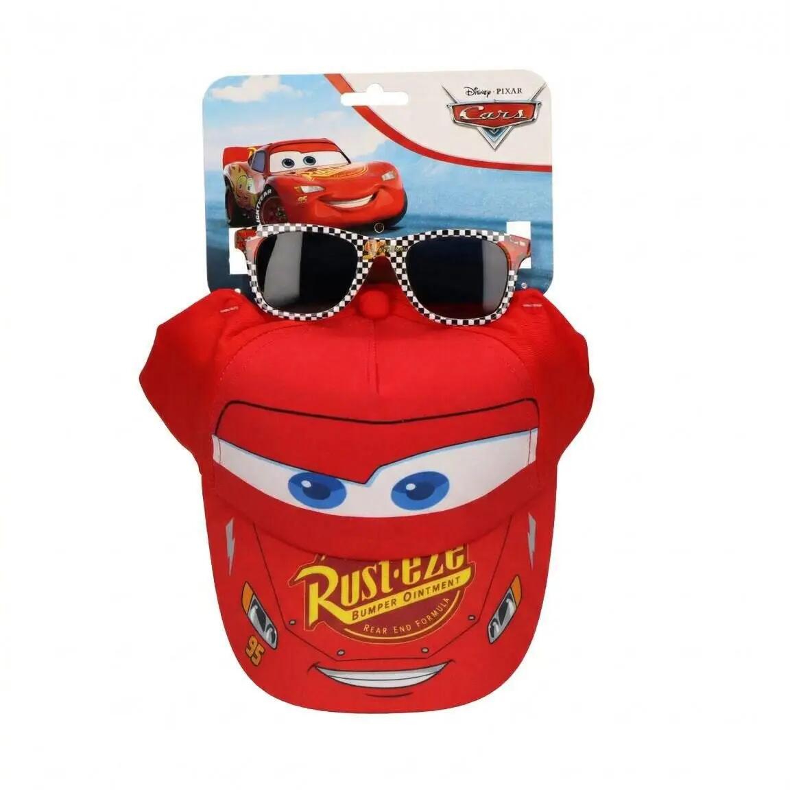 Set Kinder Cars Kappe Roja mit Visier und Gafas de Sol Estampadas
