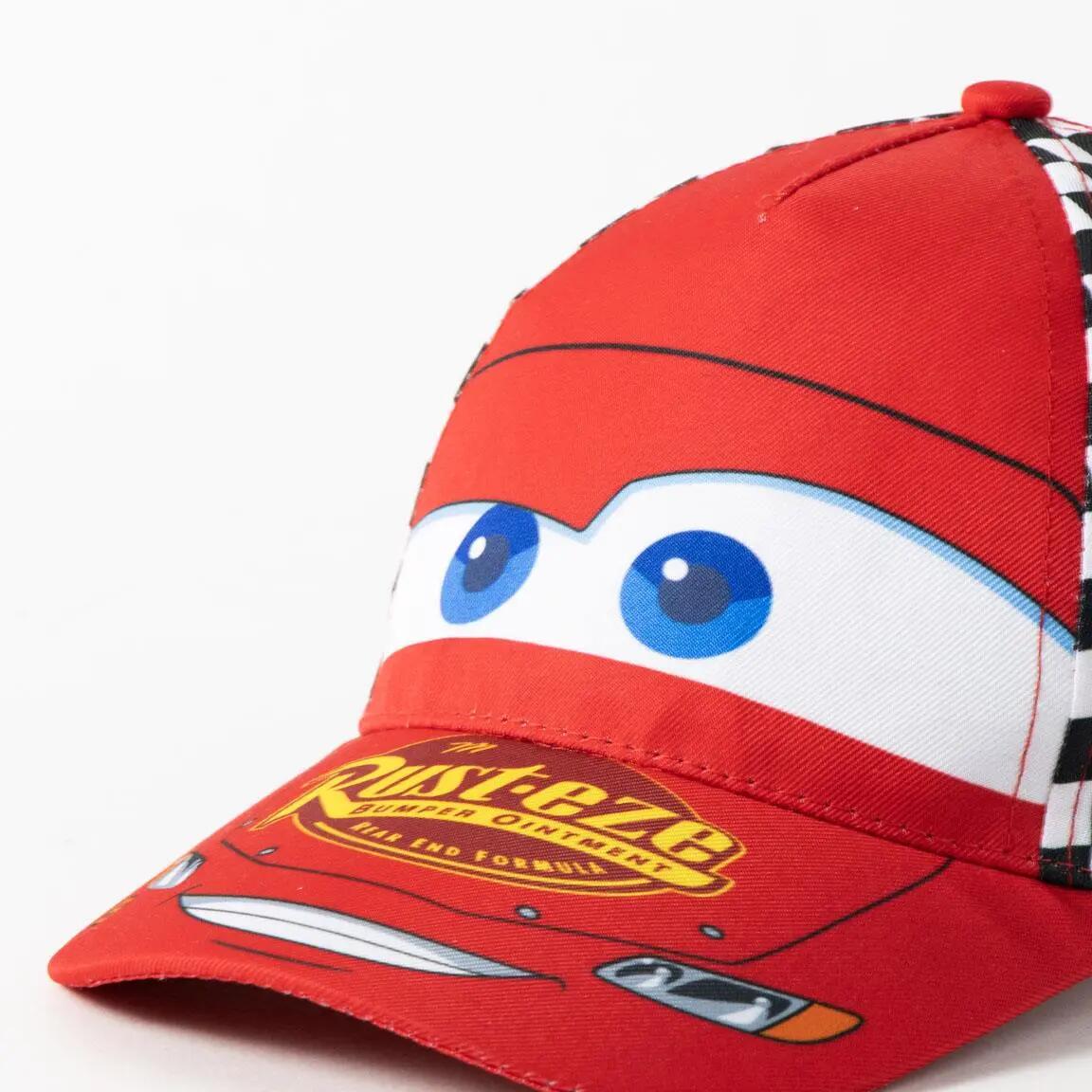 Boné Infantil Cars Viseira Curva Ajustable Roja com Cuadros Blanco e Negro 5/6