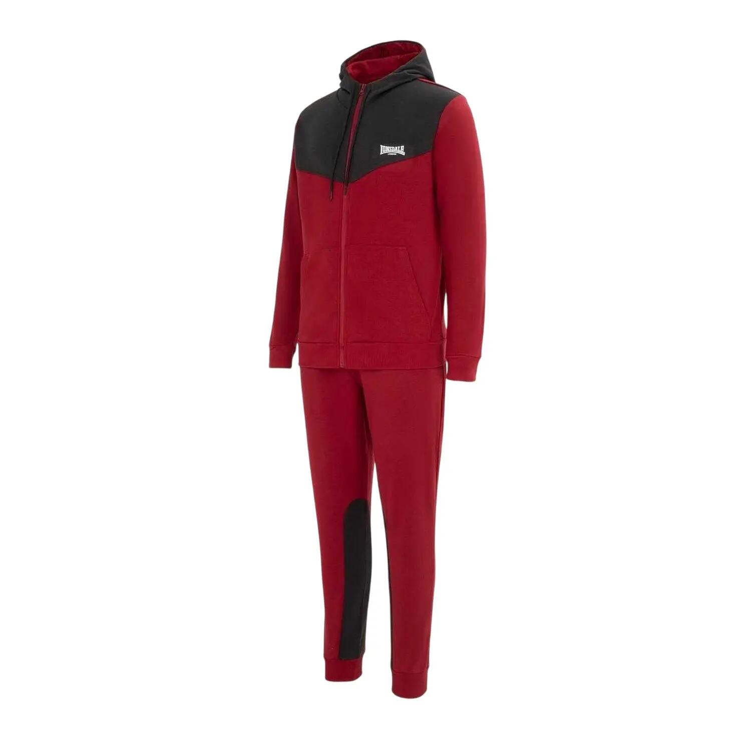Mens Two Tone Cotton Blend Workout Tracksuit (Dark Red/Grey) 3/4