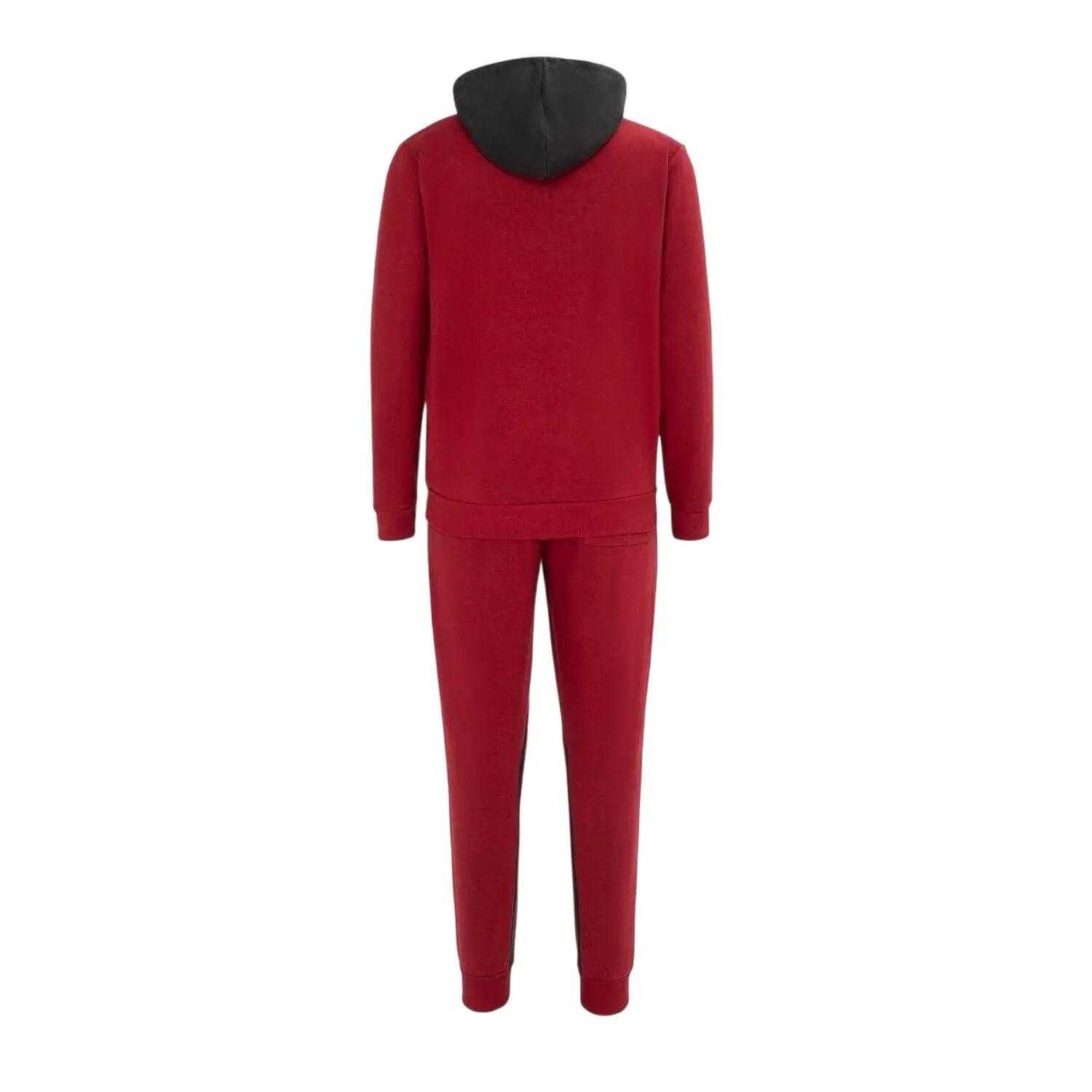 Mens Two Tone Cotton Blend Workout Tracksuit (Dark Red/Grey) 2/4