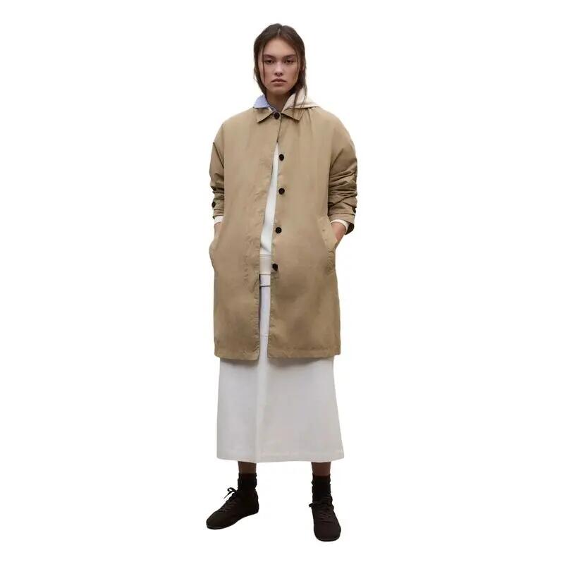 Gabardina Beige Ecoalf Verne Jacket Woman Sandy Repelente al Agua de Corte Regu 2/4