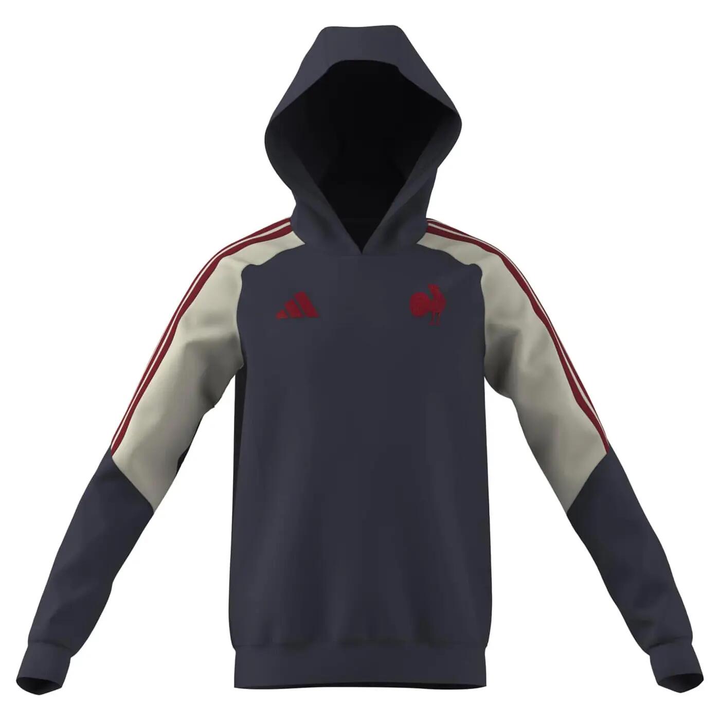 Sweat à capuche FFR Adidas France Rugby Hoodie pour Enfant Bleu marine ombre 1/5