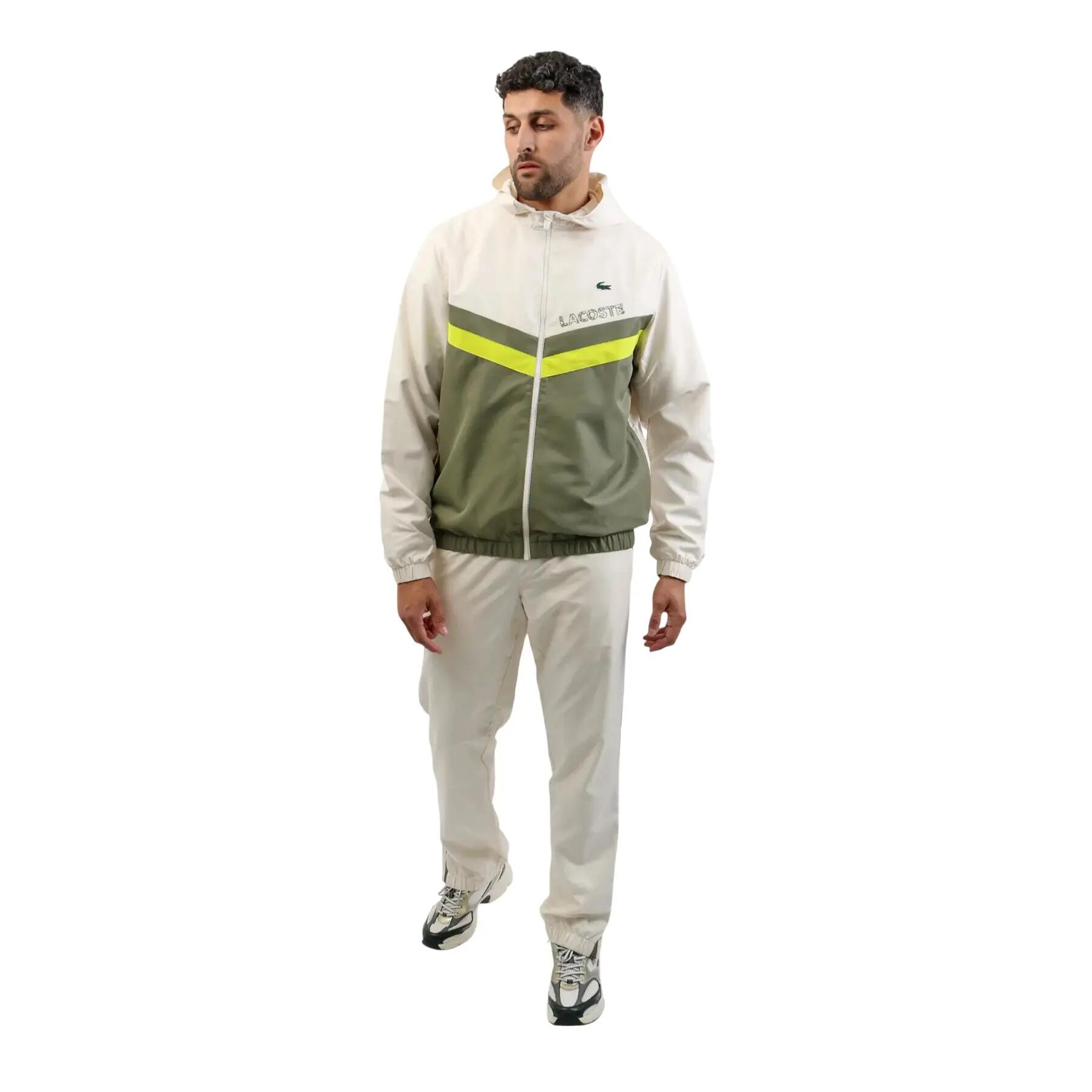 Trainingspak voor heren van taffeta met kleurblokken (Wit/Kaki Groen) 1/3