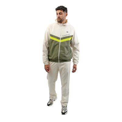 Trainingspak voor heren van taffeta met kleurblokken (wit/kaki groen)
