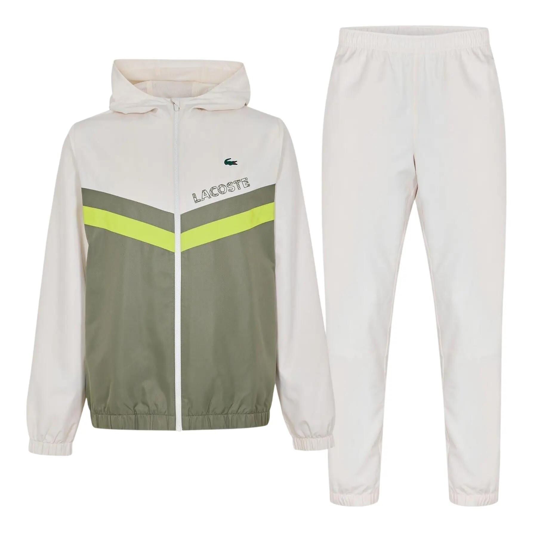 Trainingspak voor heren van taffeta met kleurblokken (Wit/Kaki Groen) 2/3